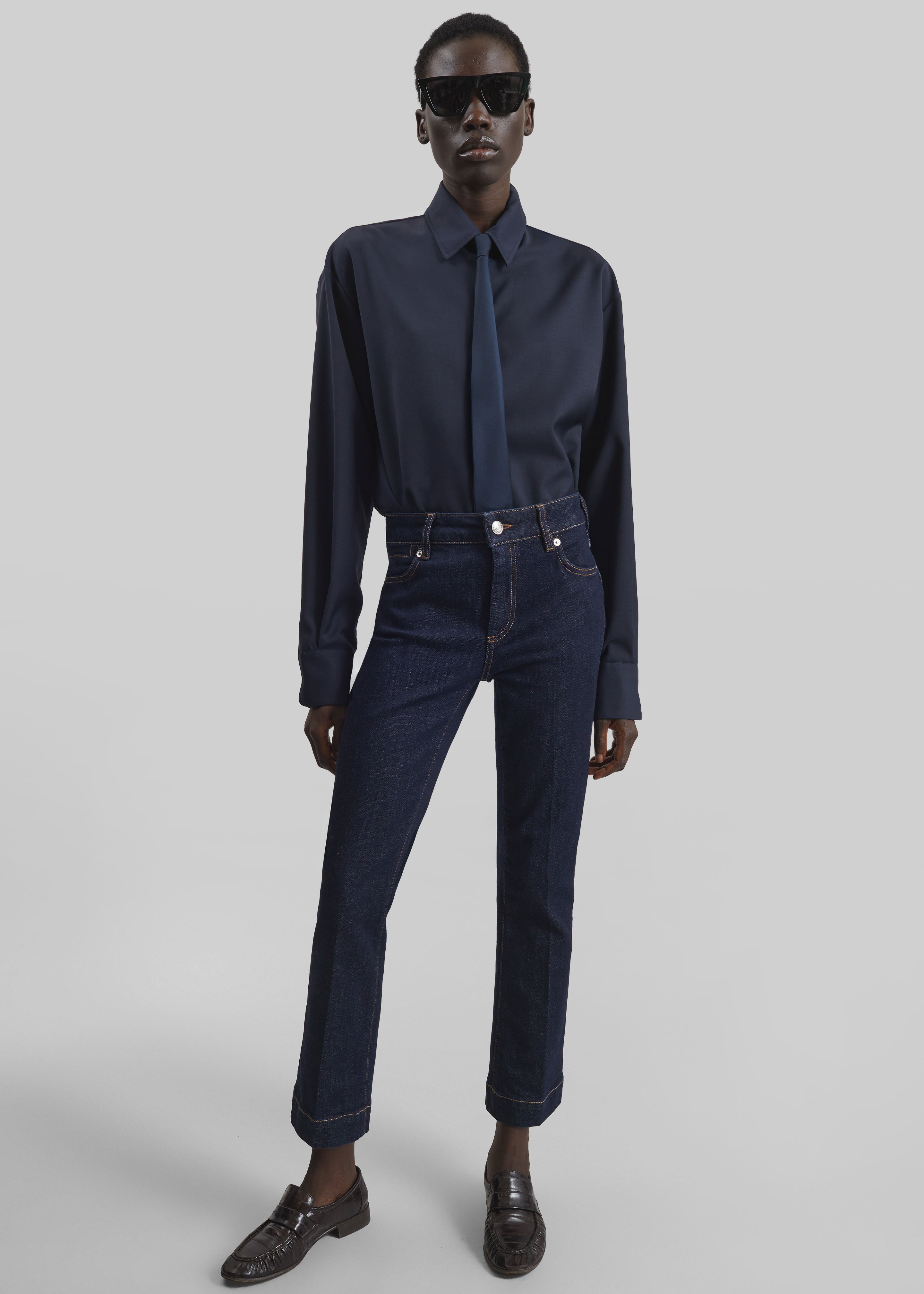 Peri Tie Neck Shirt - Navy - 3