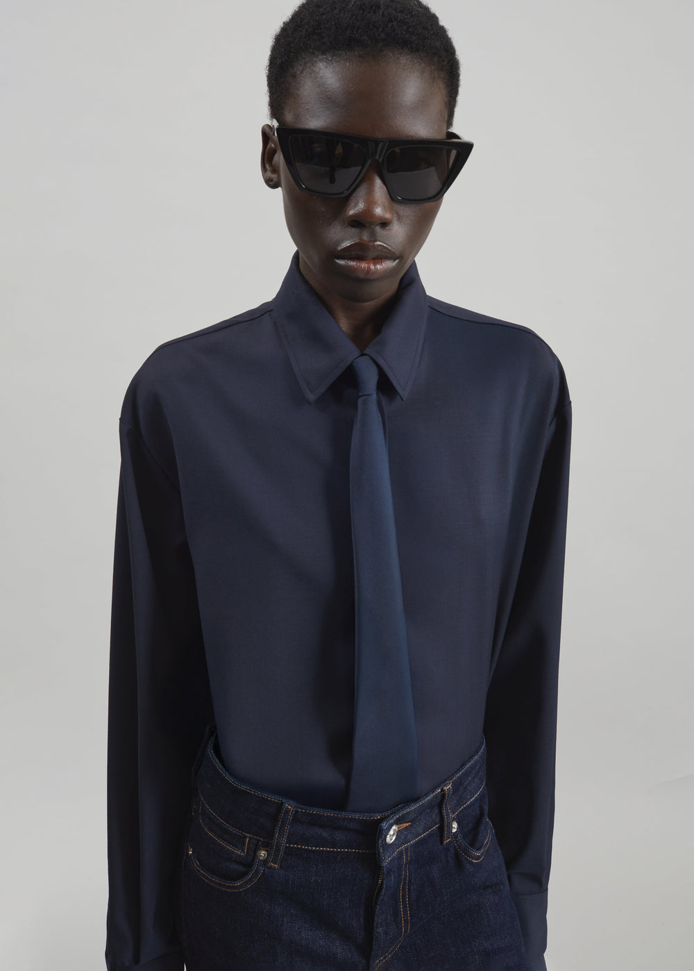 Peri Tie Neck Shirt - Navy - 1