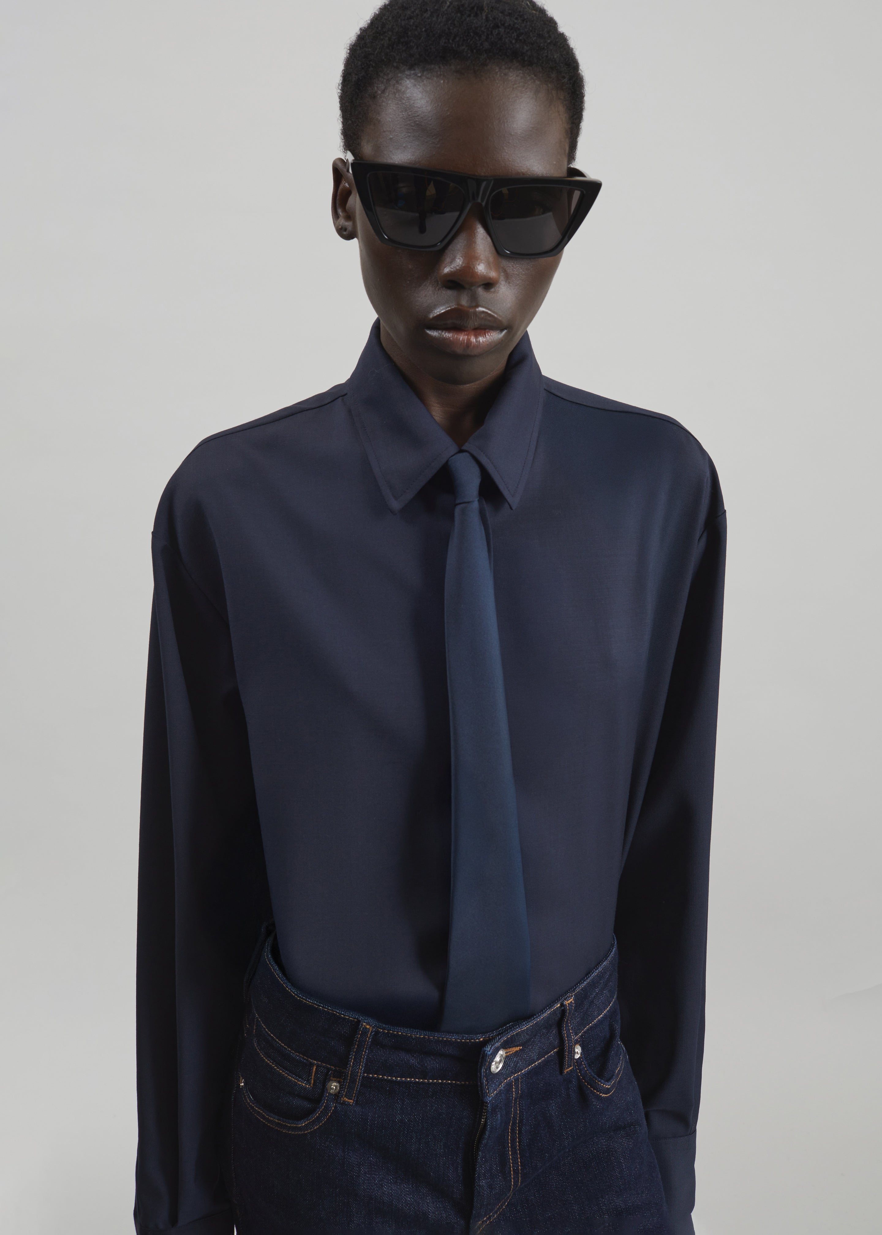 Peri Tie Neck Shirt - Navy - 2