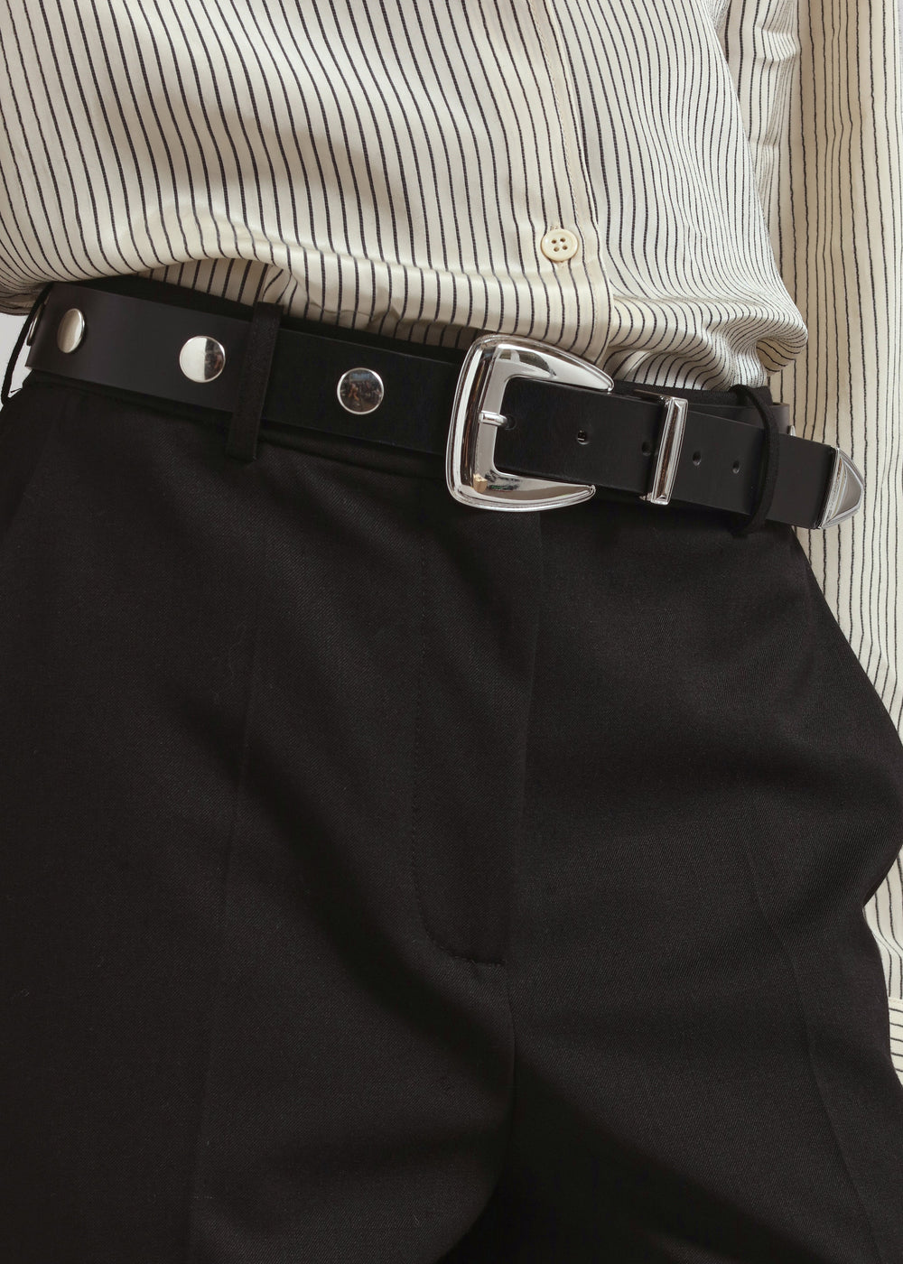 Perth Studded Leather Belt - Black/Silver - 1