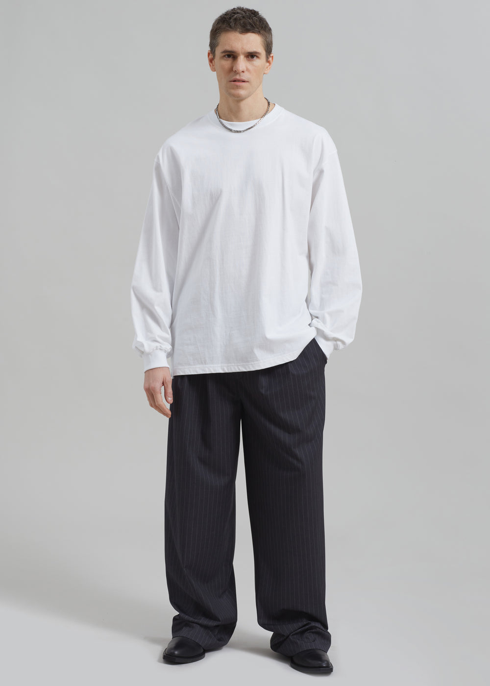 Peyton Pleated Pants - Grey Pinstripe - 1