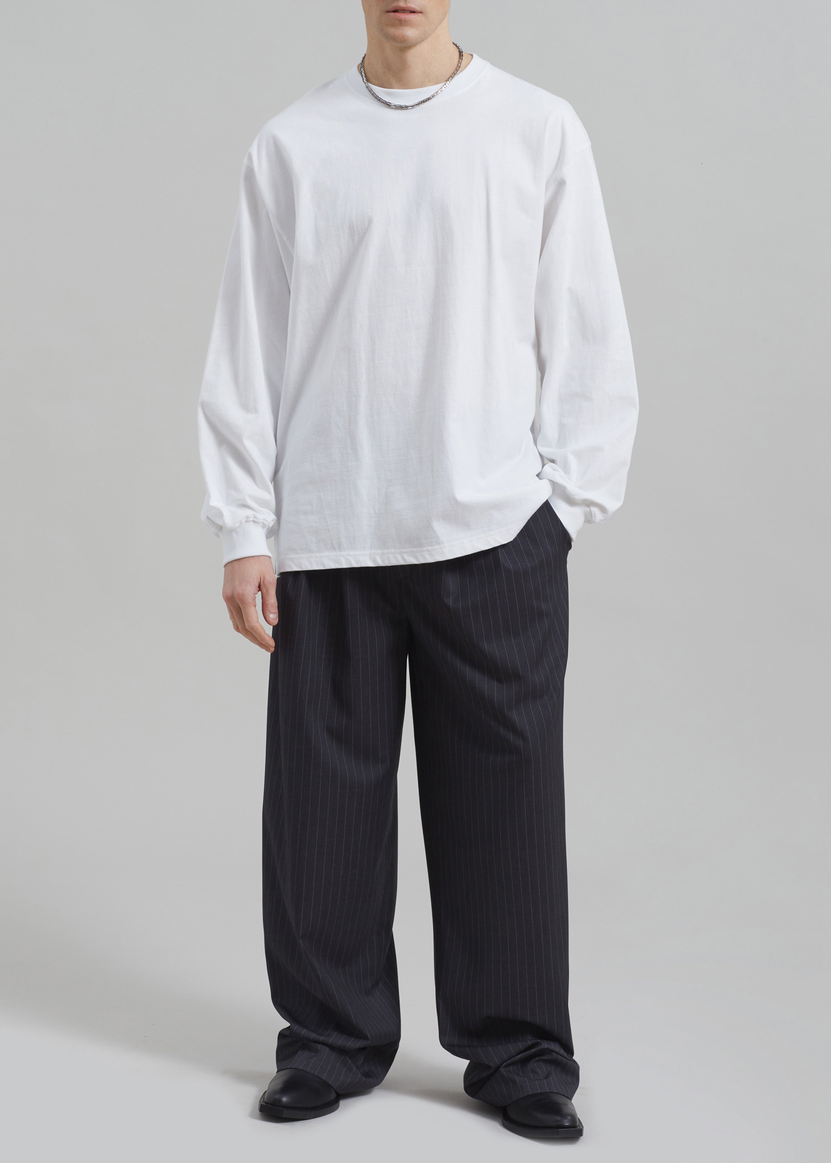 Peyton Pleated Pants - Grey Pinstripe - 4