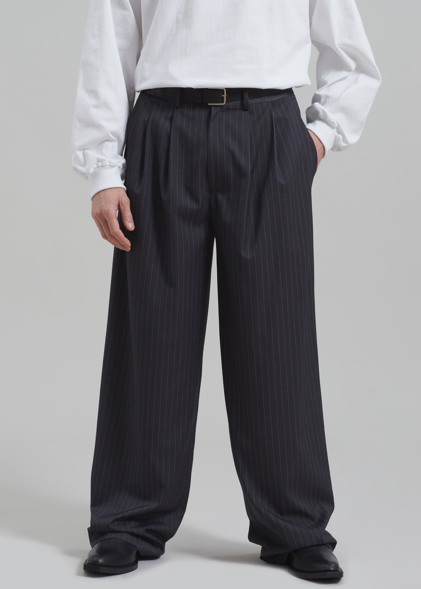 Peyton Pleated Pants - Grey Pinstripe - 1