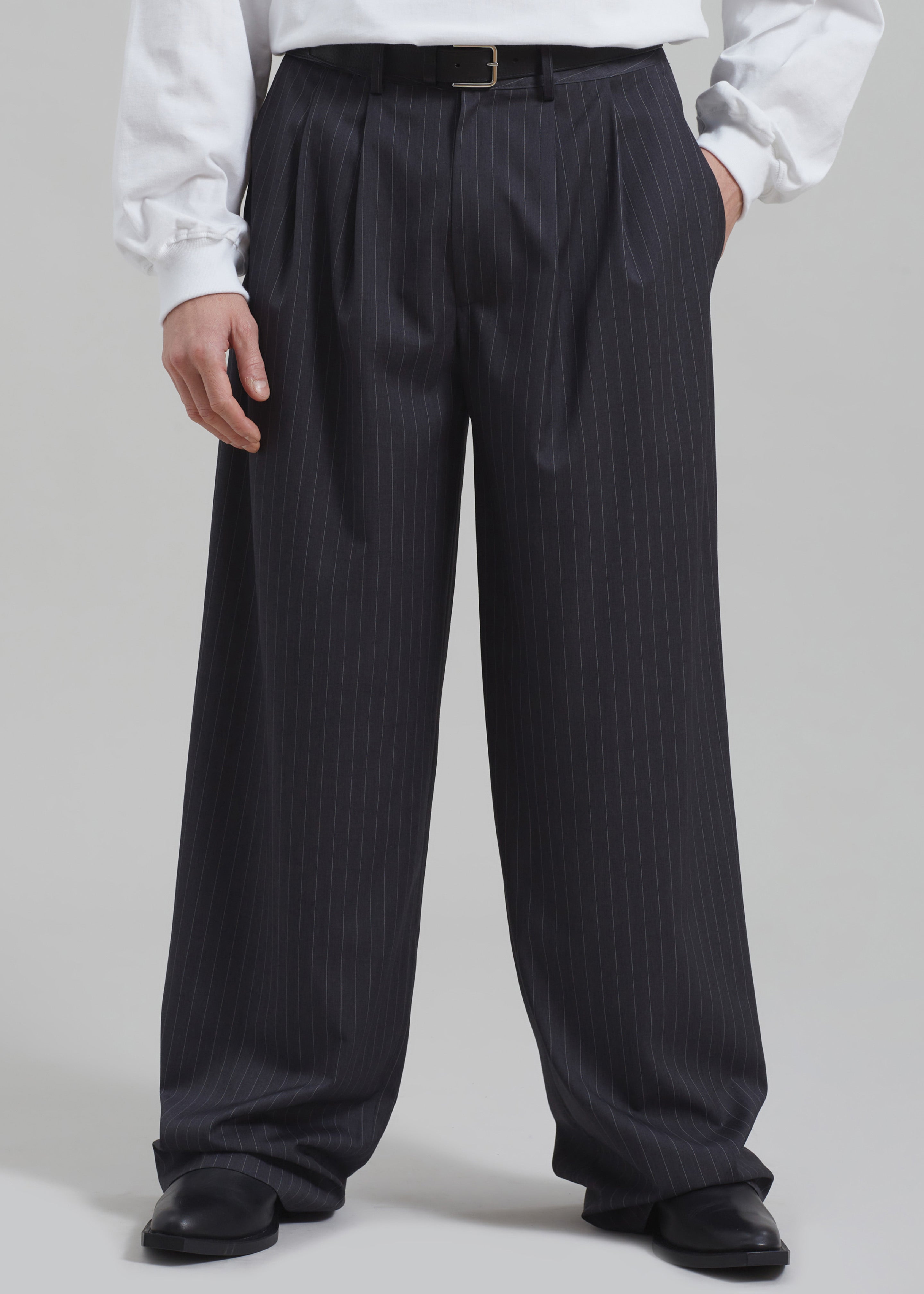 Peyton Pleated Pants - Grey Pinstripe - 5