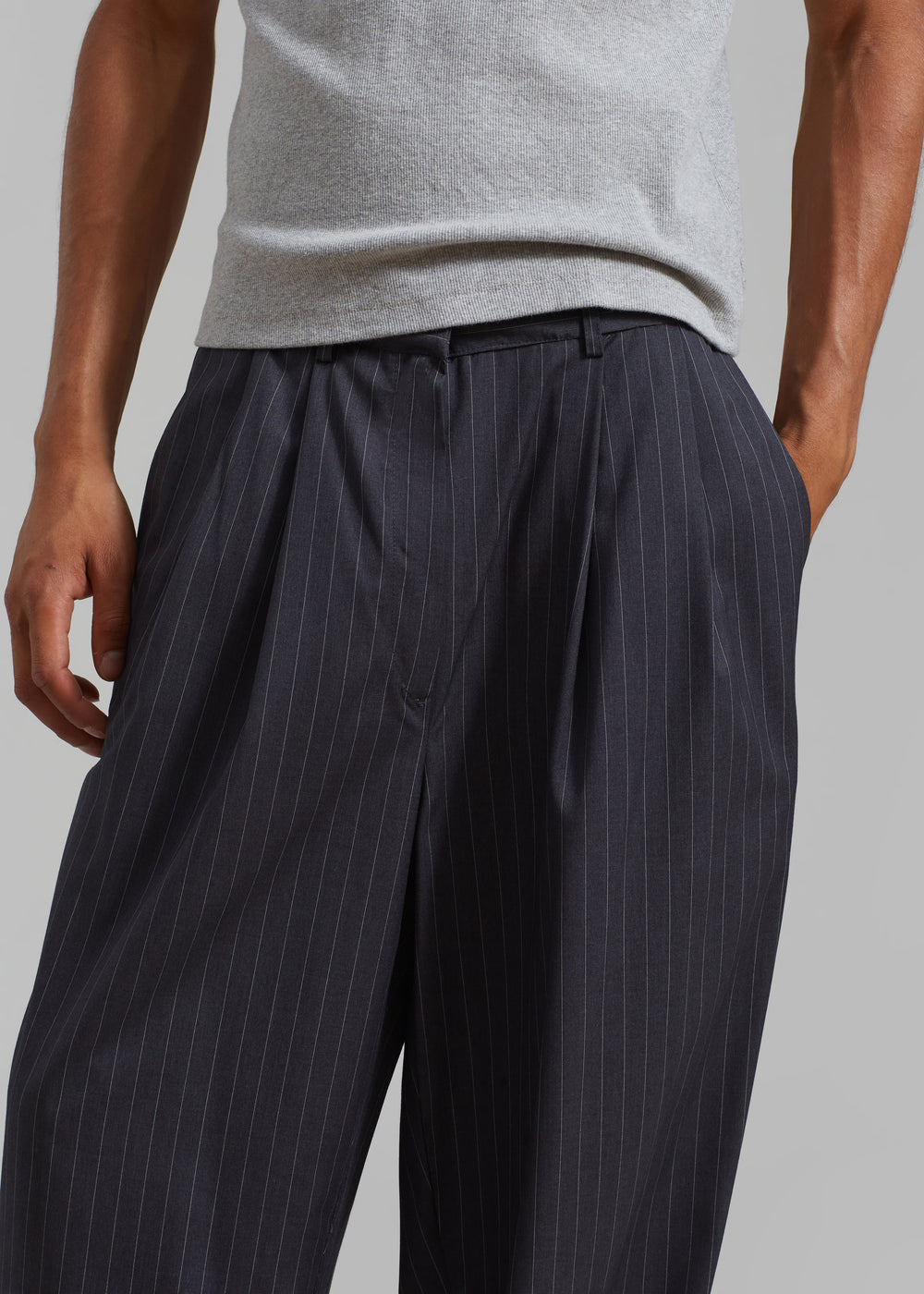 Peyton Pleated Pants - Grey Pinstripe - 1