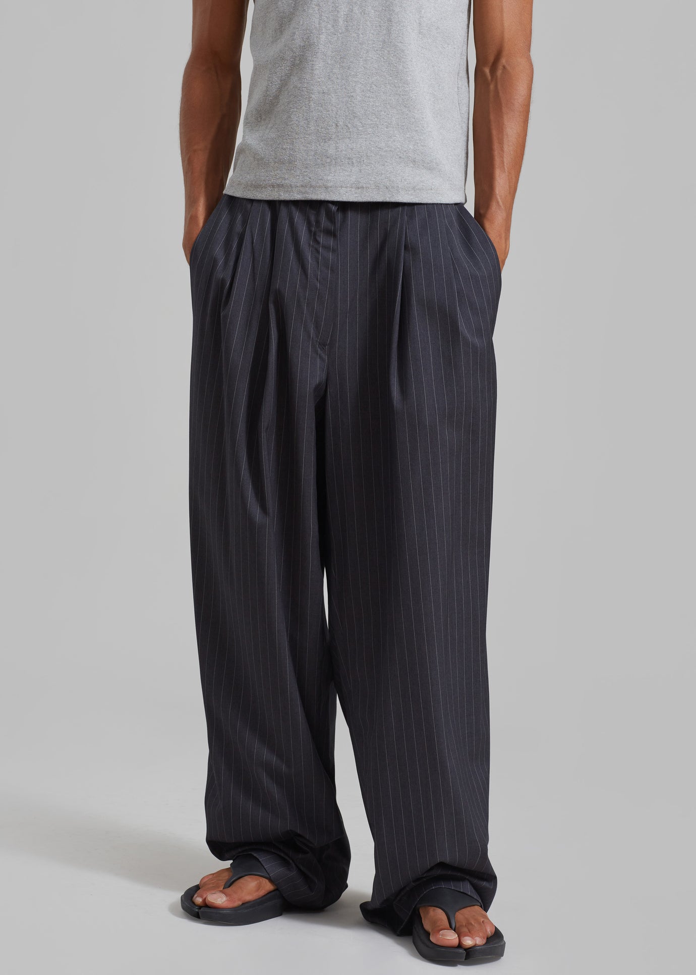 Peyton Pleated Pants - Grey Pinstripe