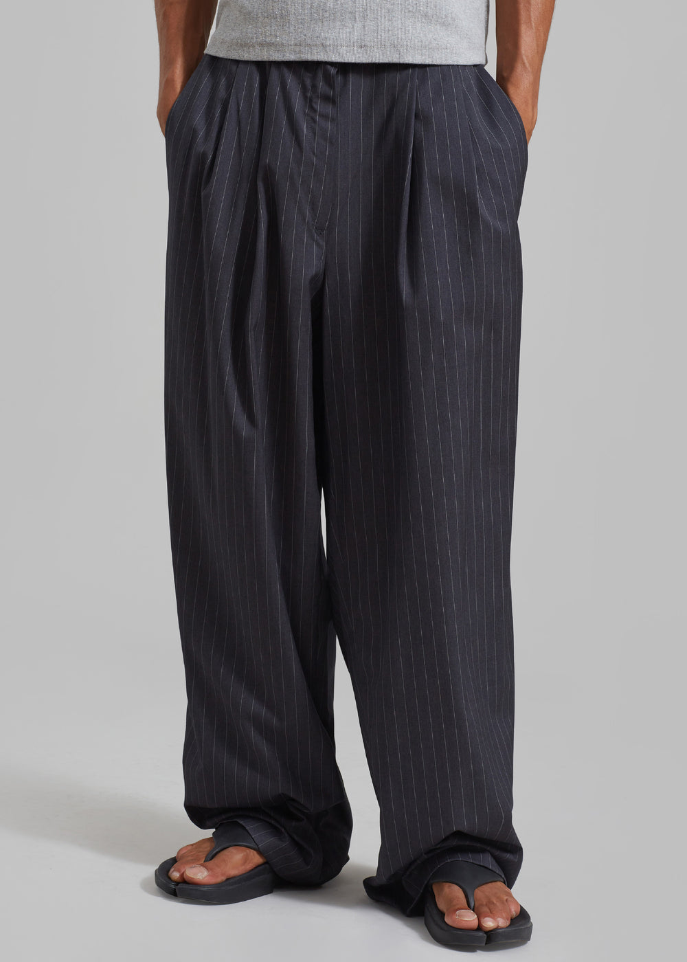 Peyton Pleated Pants - Grey Pinstripe