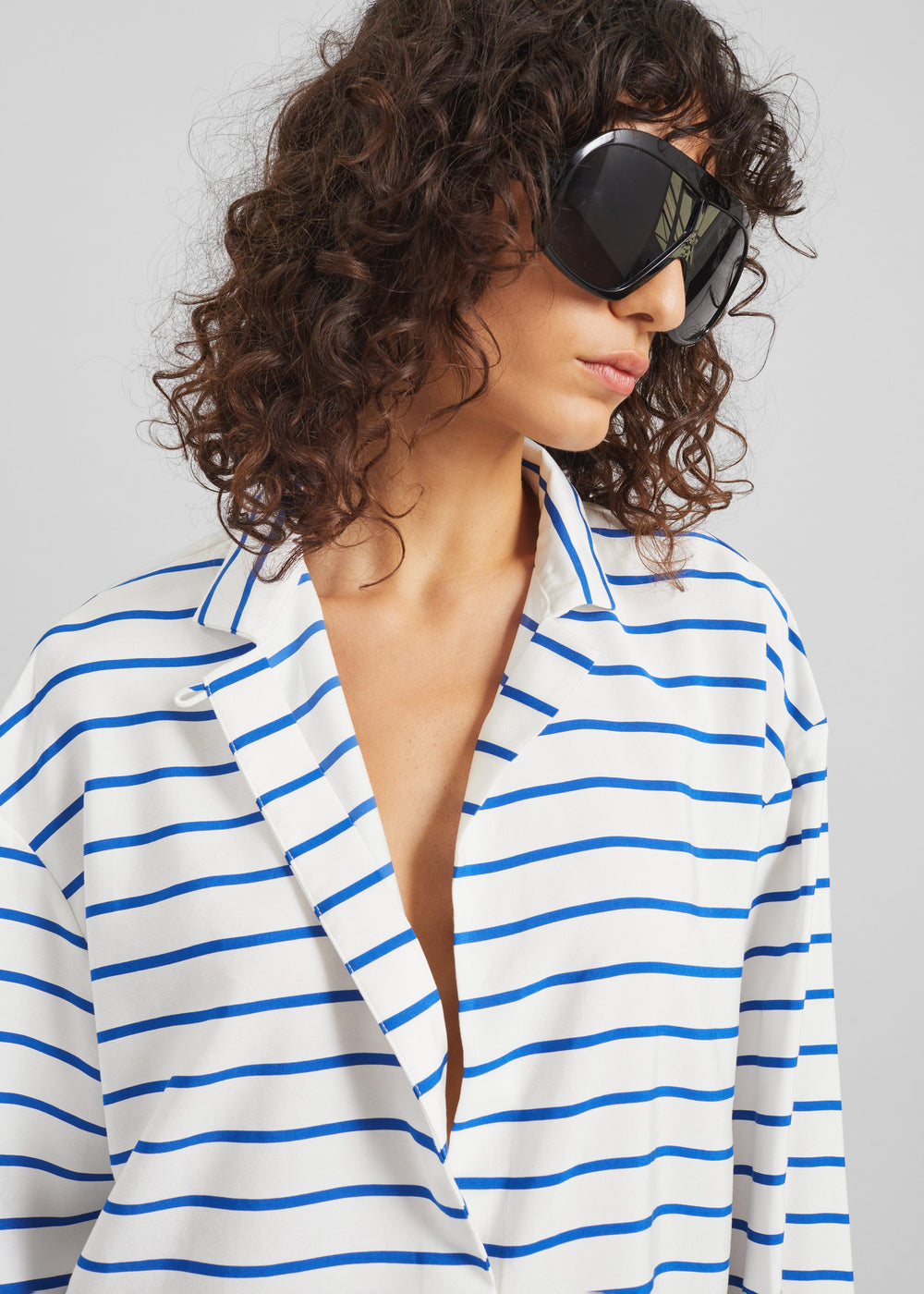 Picos Shirt Dress - White/Blue Stripe - 1