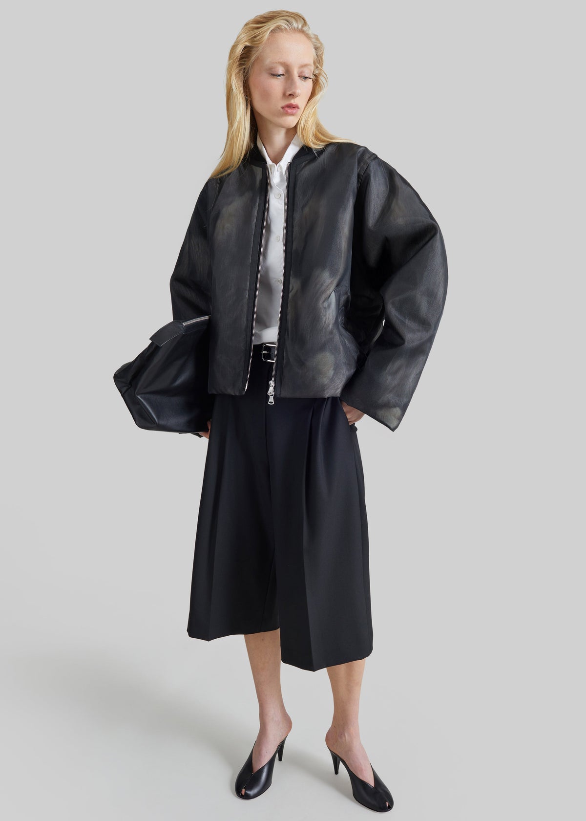Pietra Fur Mesh Bomber Jacket - Grey