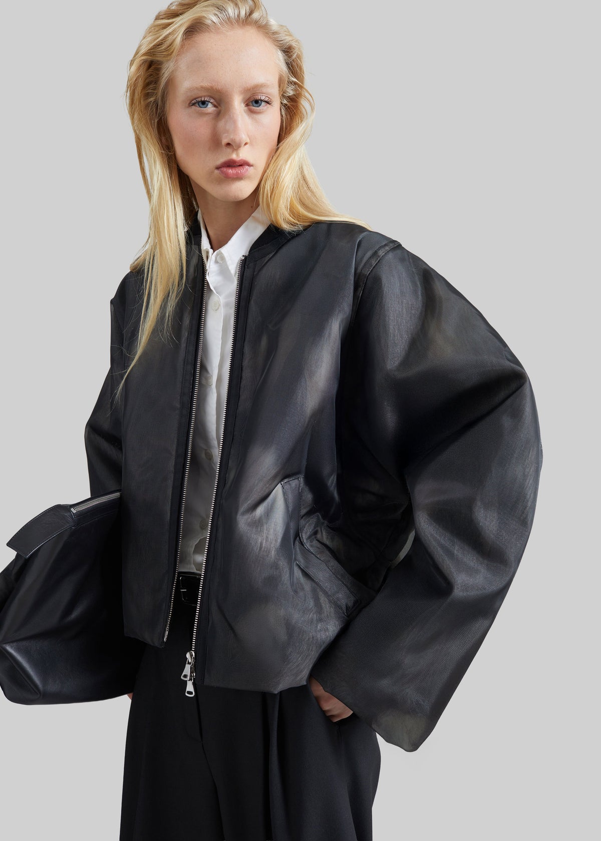 Pietra Fur Mesh Bomber Jacket - Grey