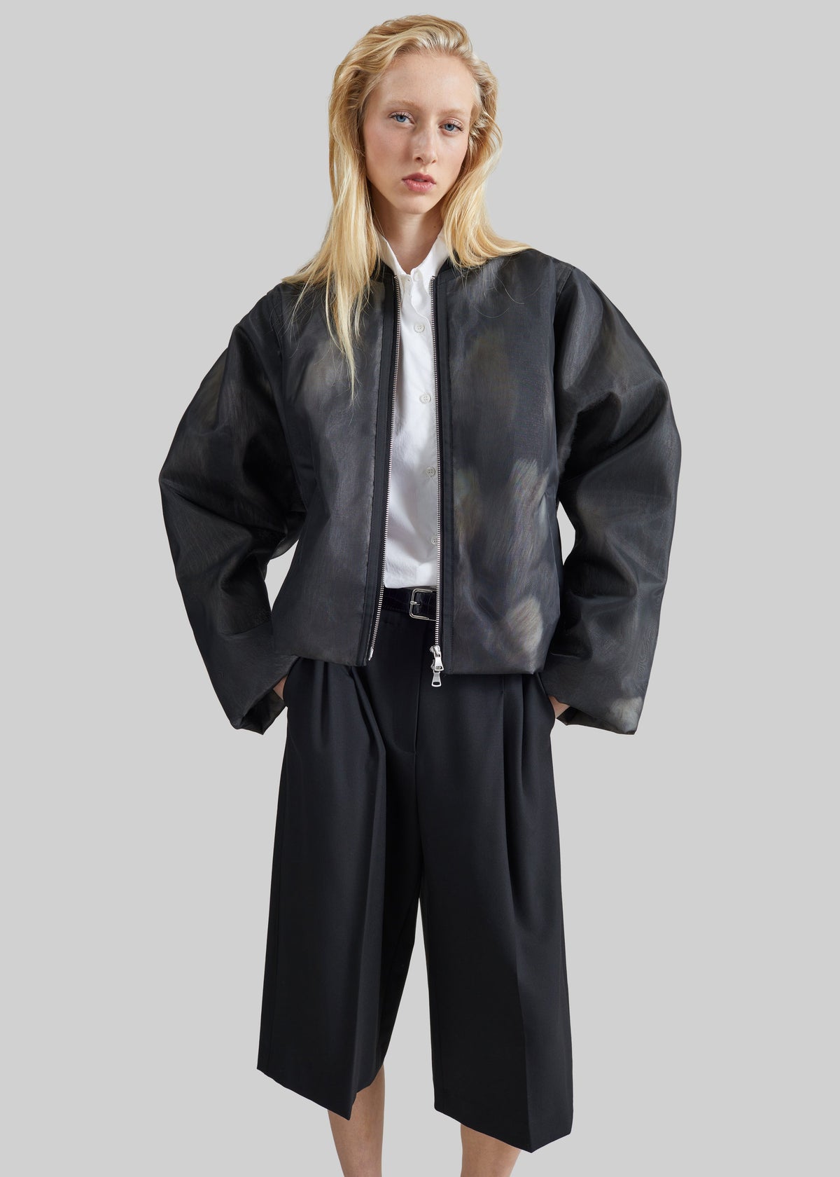 Pietra Fur Mesh Bomber Jacket - Grey