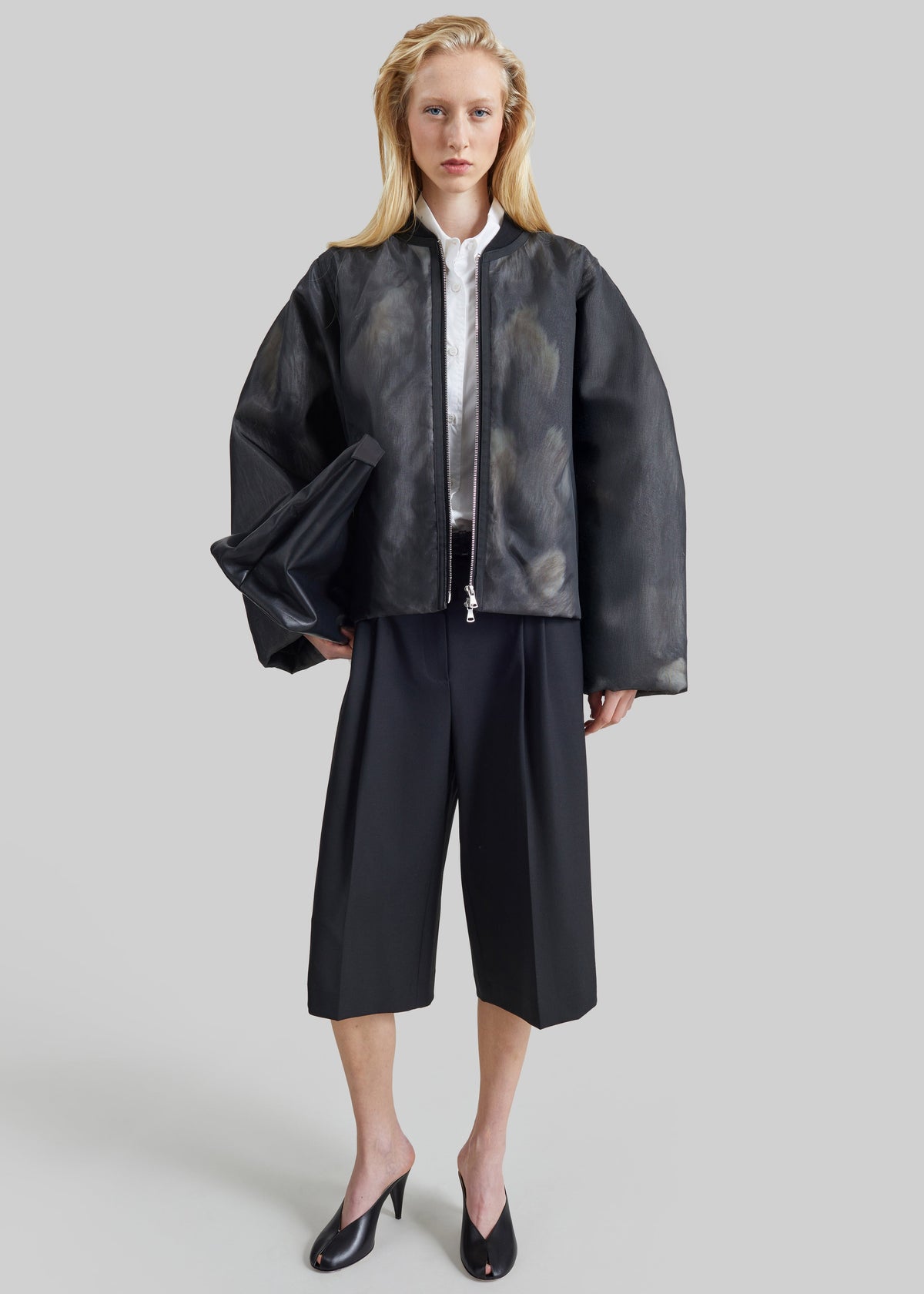Shop the look image for Pietra Fur Mesh Bomber Jacket - Grey