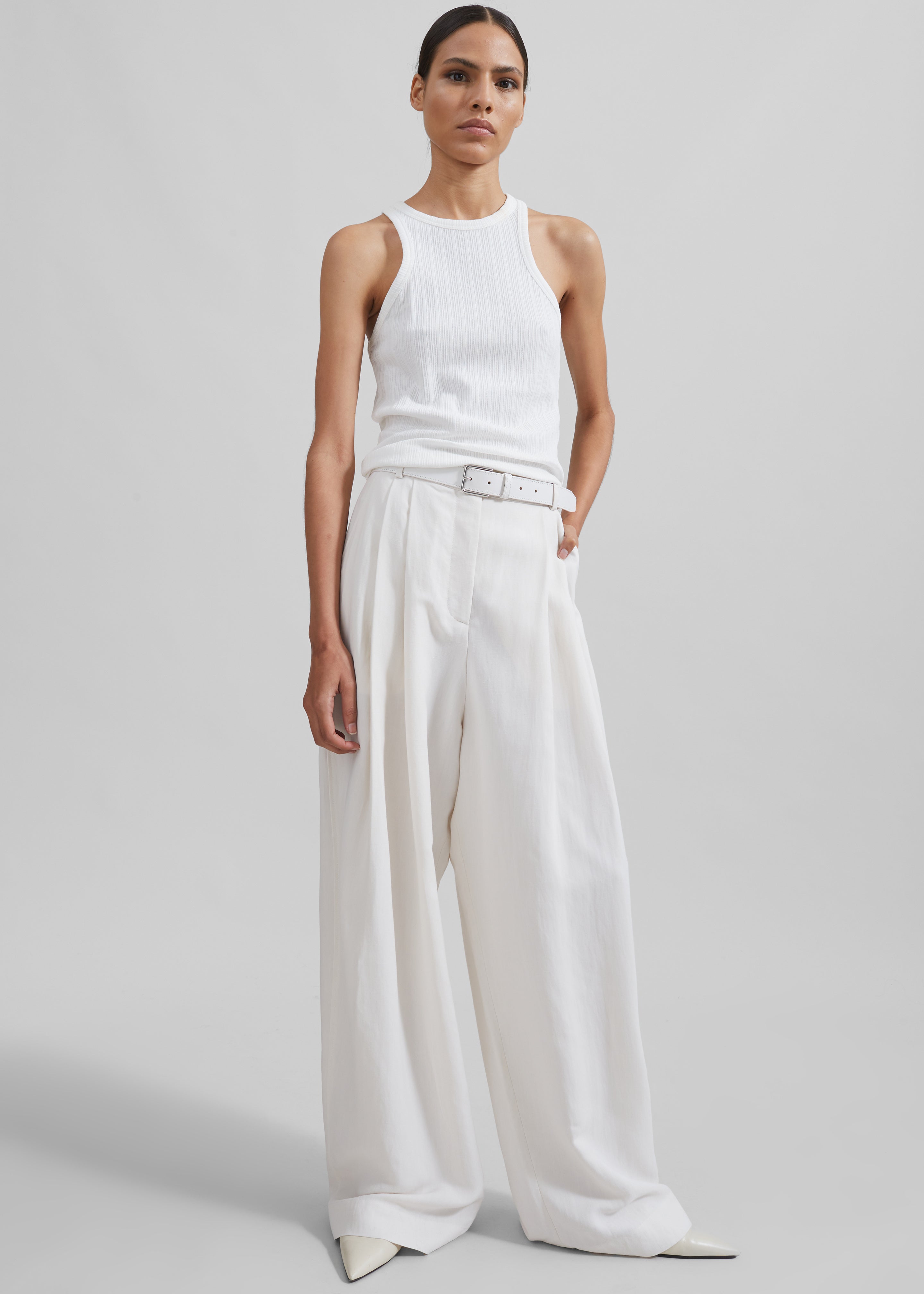 Piper Pleated Trousers - White - 3