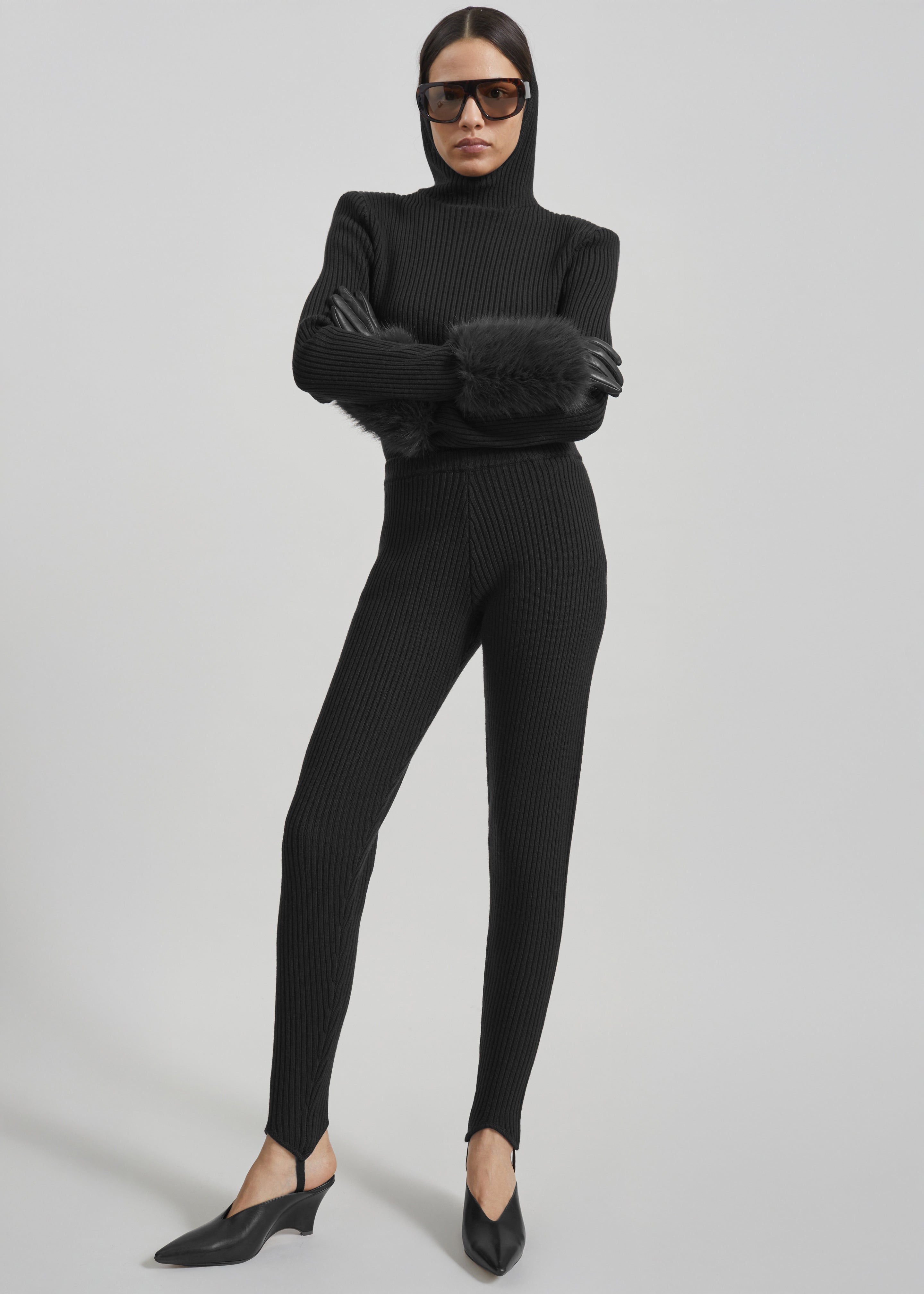 Piuma Knit Stirrup Leggings - Black - 1