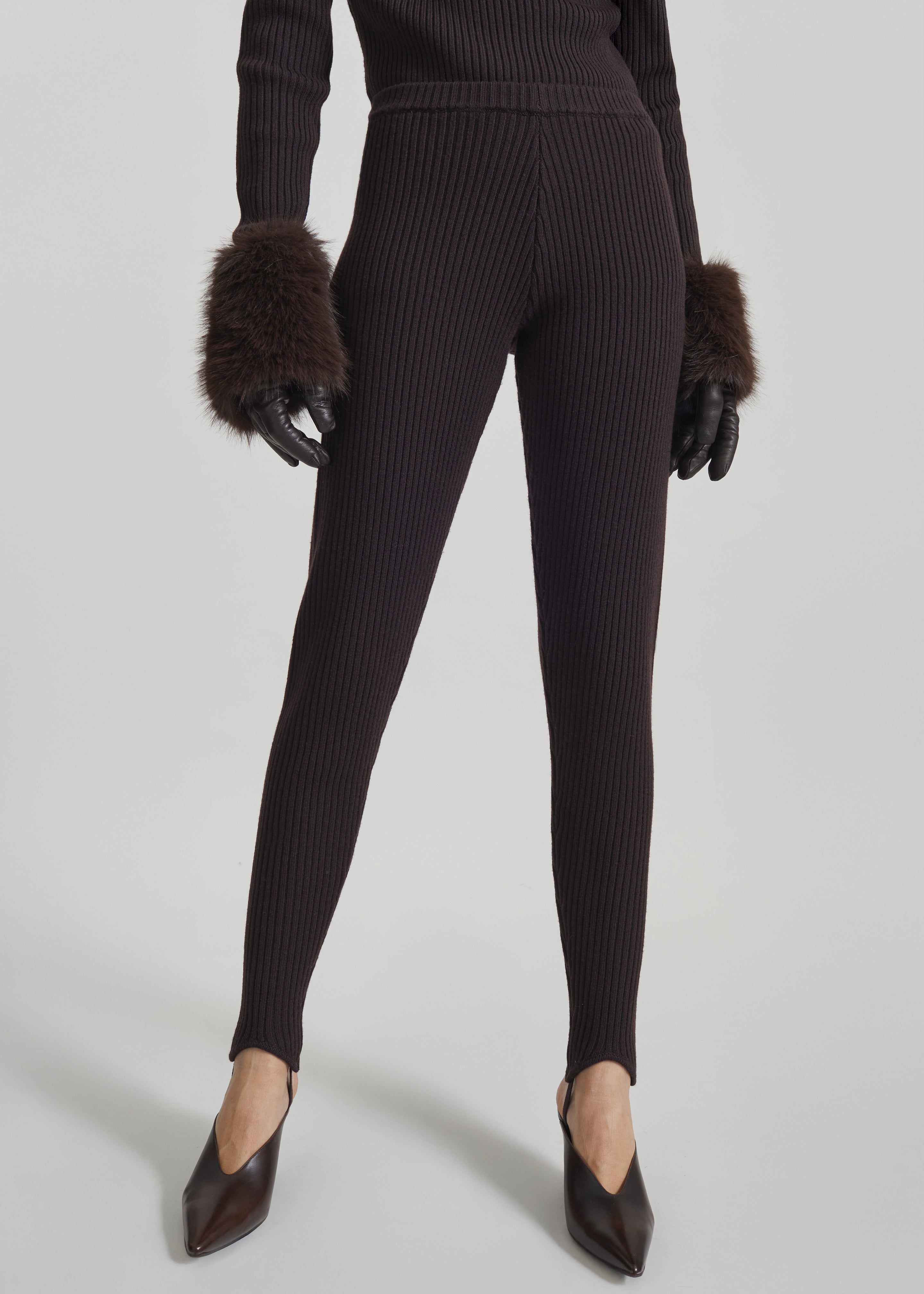 Piuma Knit Stirrup Leggings - Brown - 3