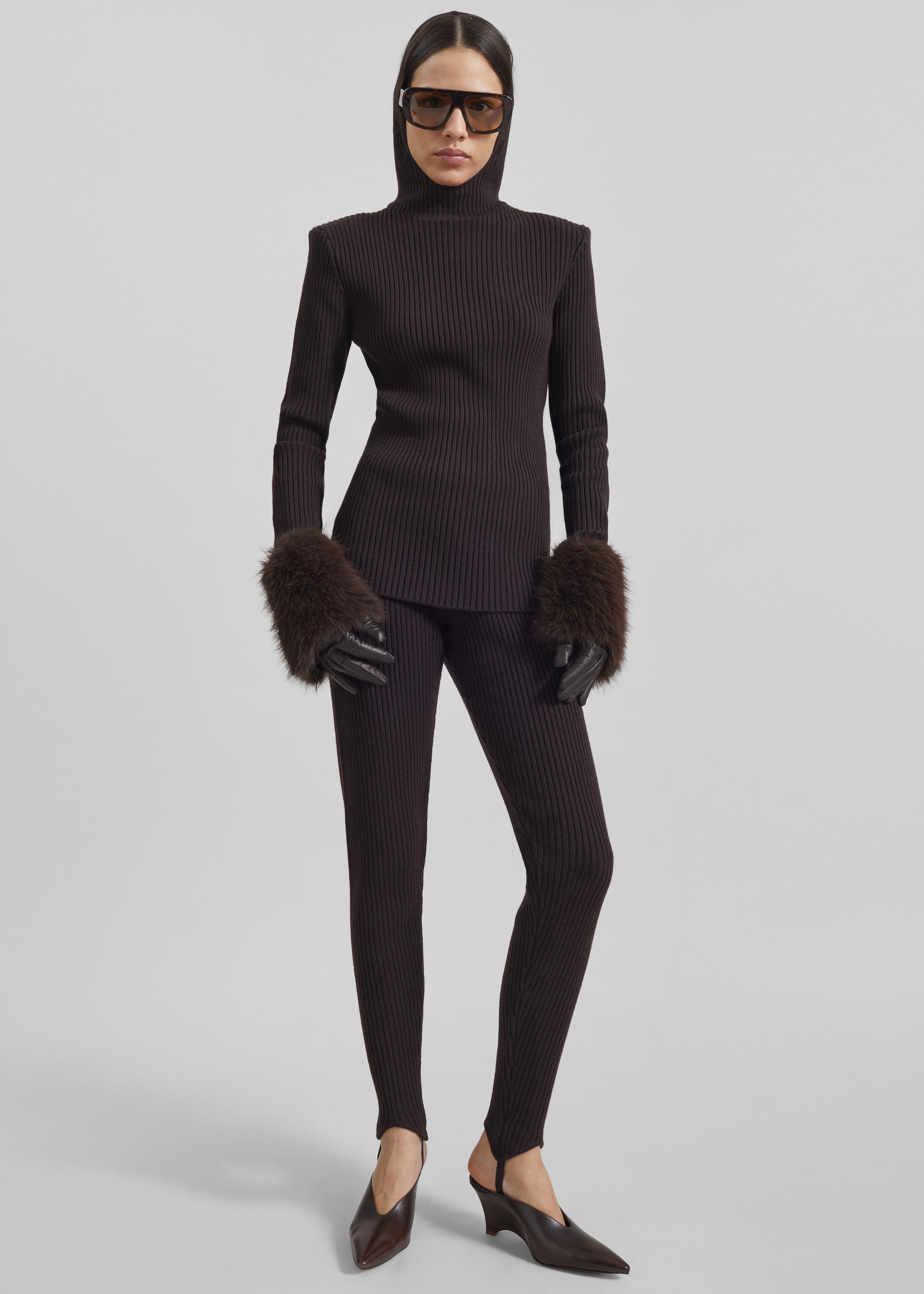 Piuma Knit Stirrup Leggings - Brown - 7