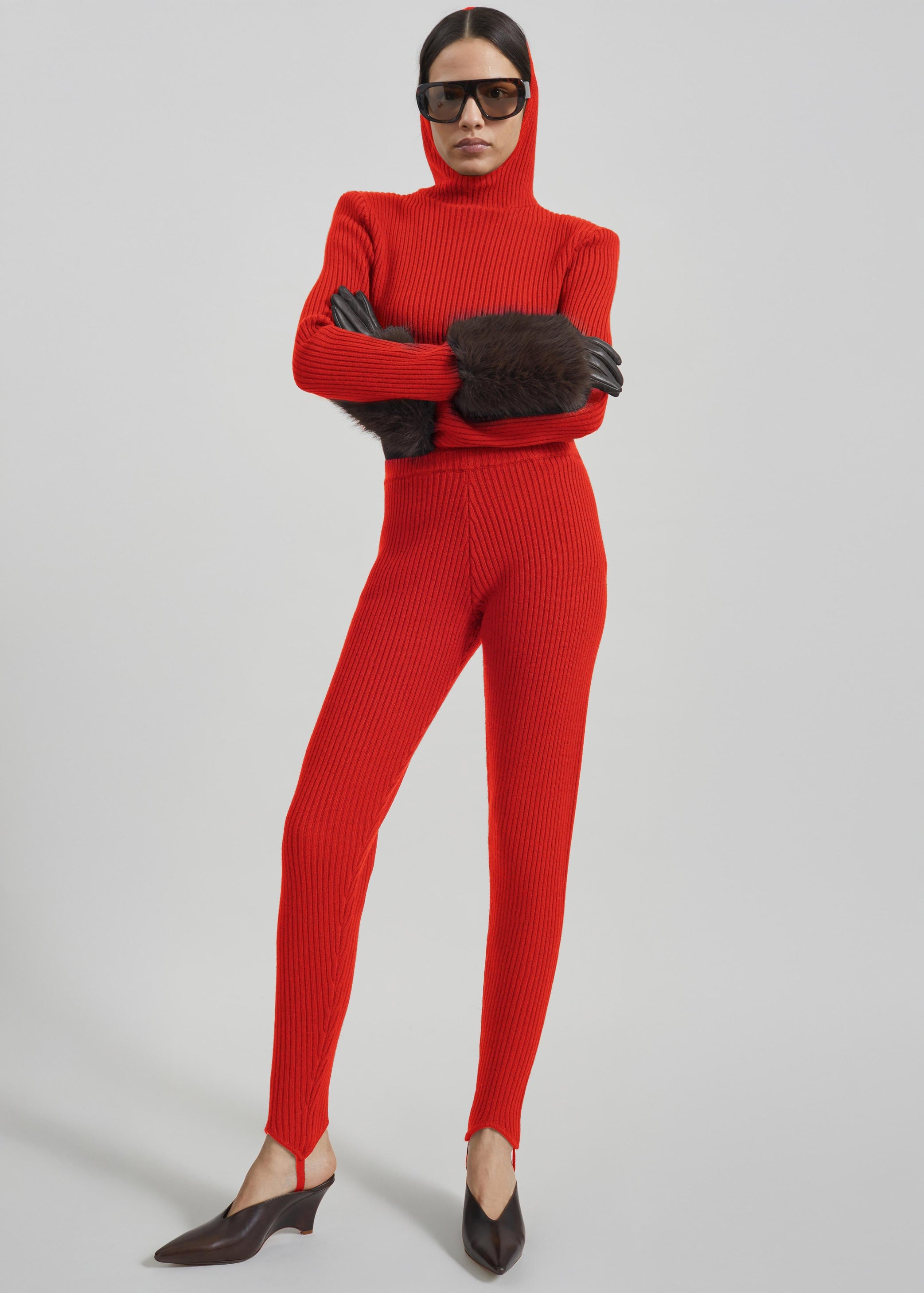 Shop the look image for Piuma Knit Stirrup Leggings - Red