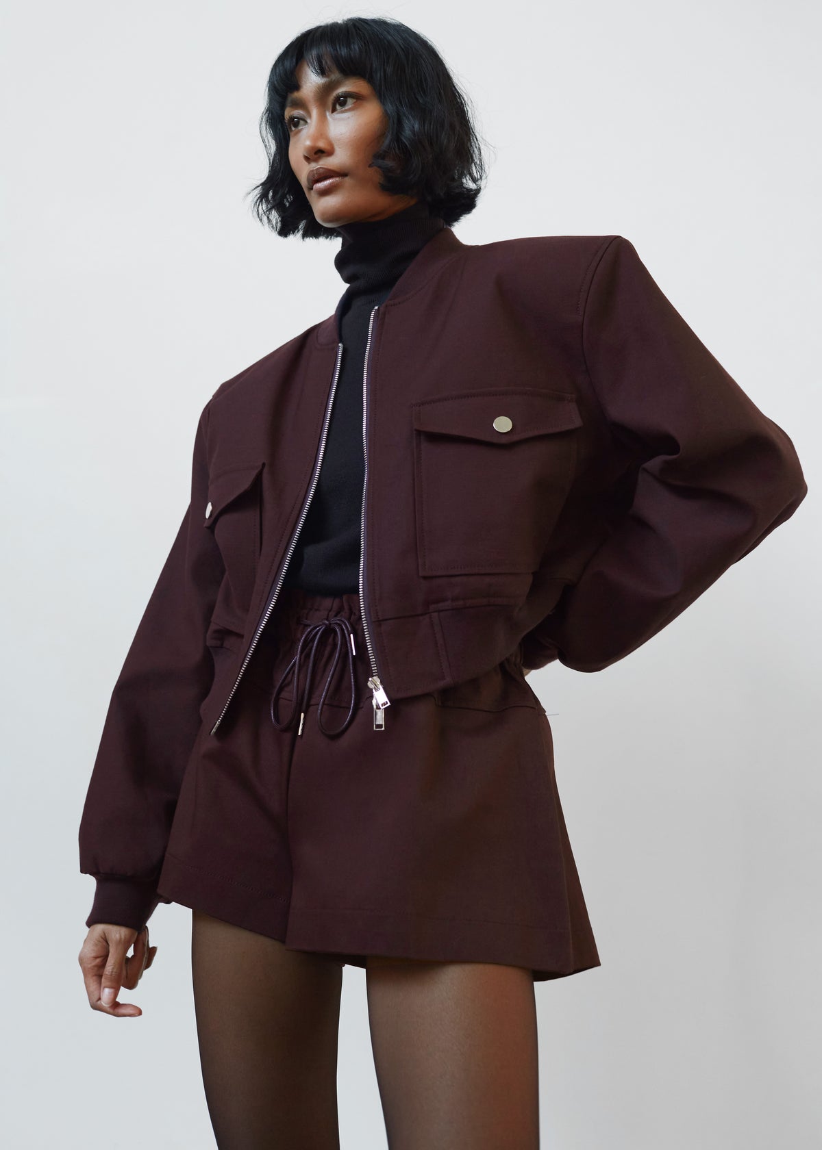 Pomona Crop Bomber Jacket - Burgundy - 1