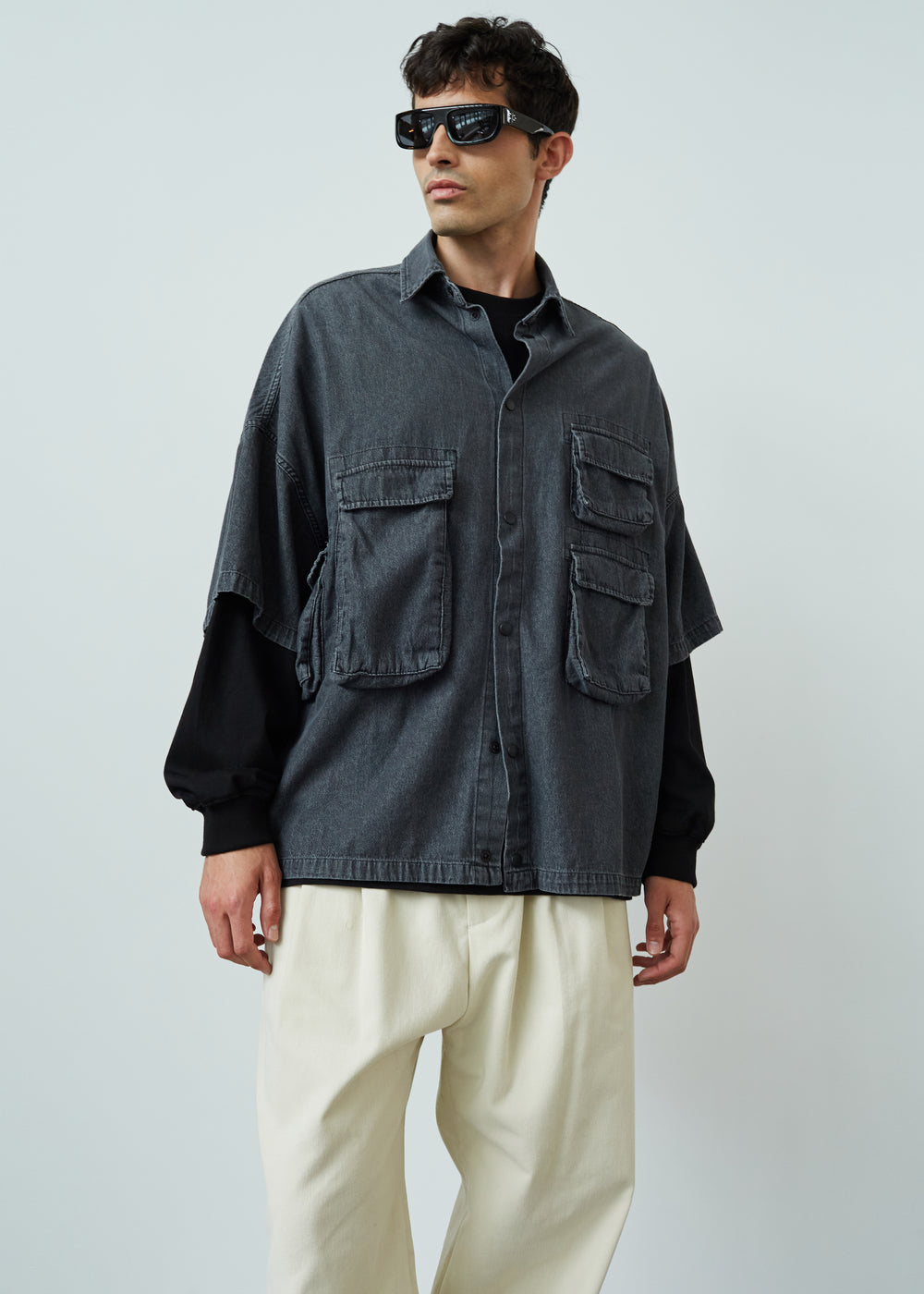 Porter Denim Cargo Shirt - Black Wash - 1