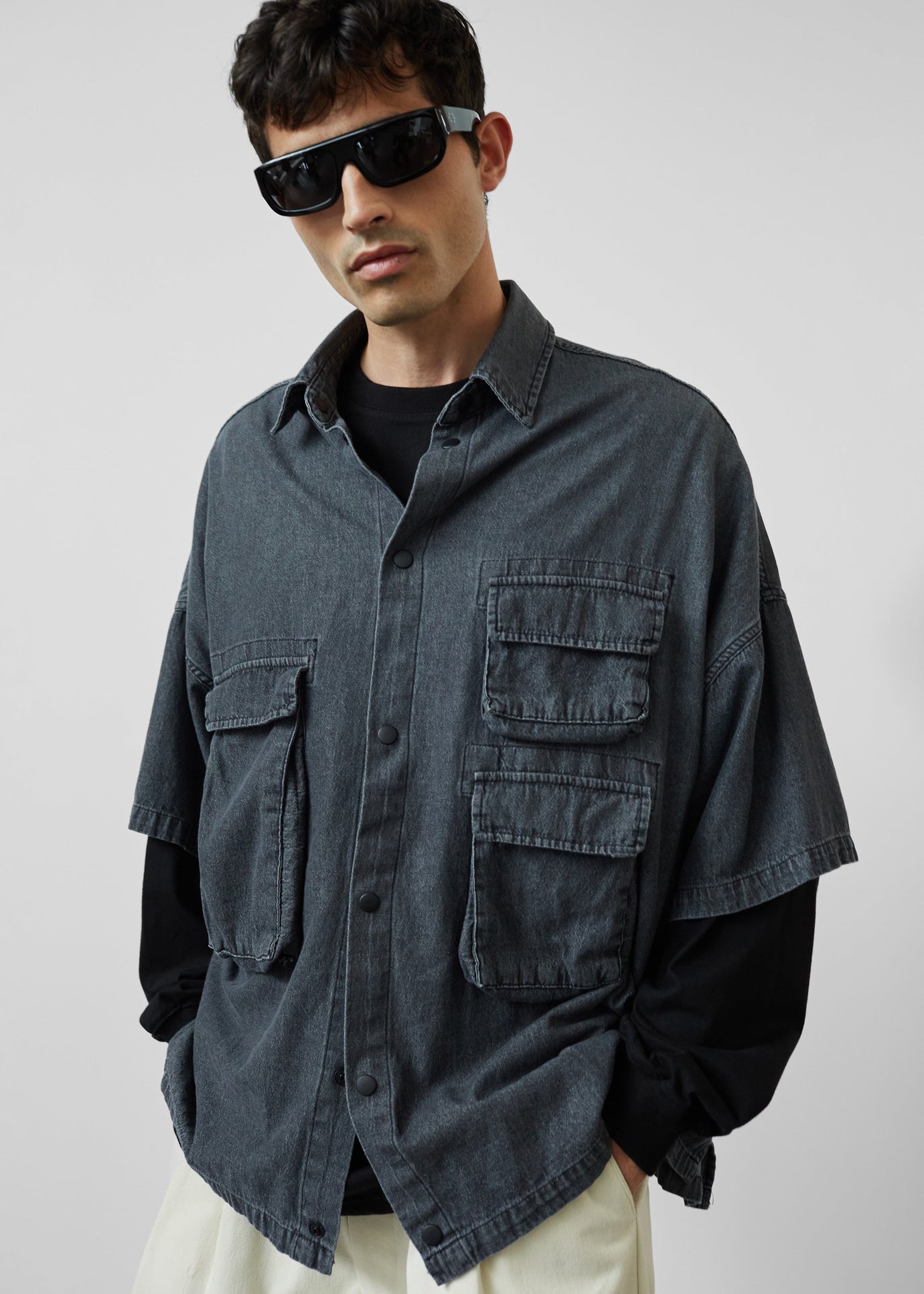 Porter Denim Cargo Shirt - Black Wash - 1