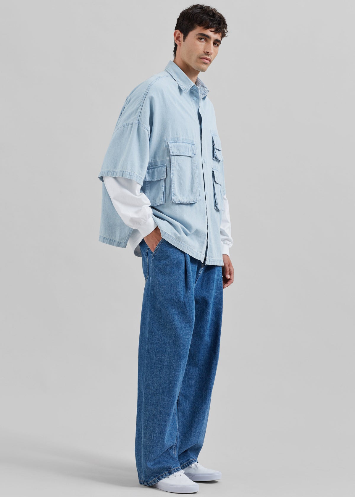 Porter Denim Cargo Shirt - Light Wash - 4