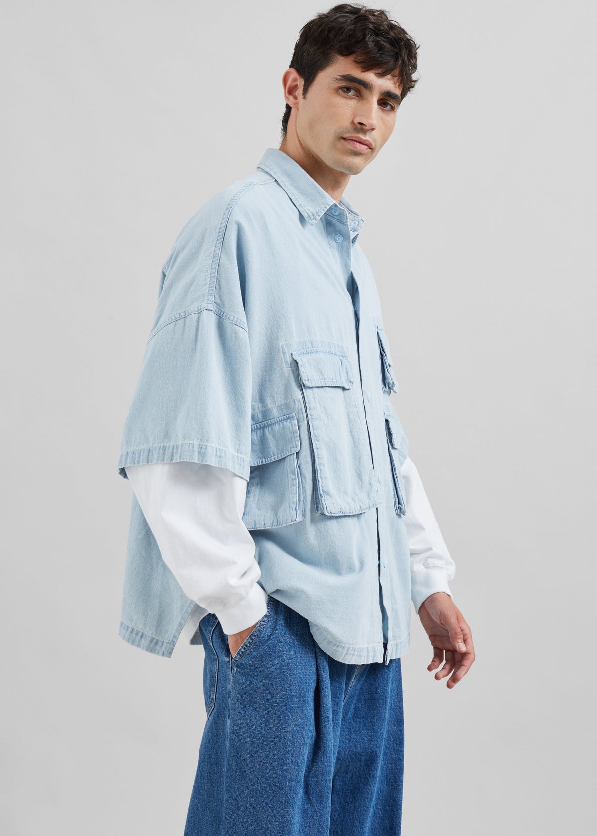 Porter Denim Cargo Shirt - Light Wash - 6