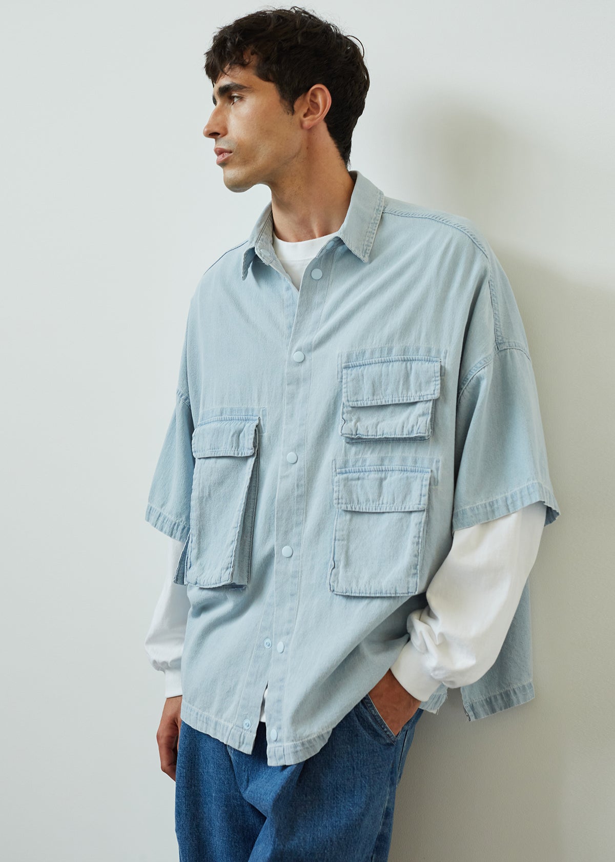 Porter Denim Cargo Shirt - Light Wash - 1