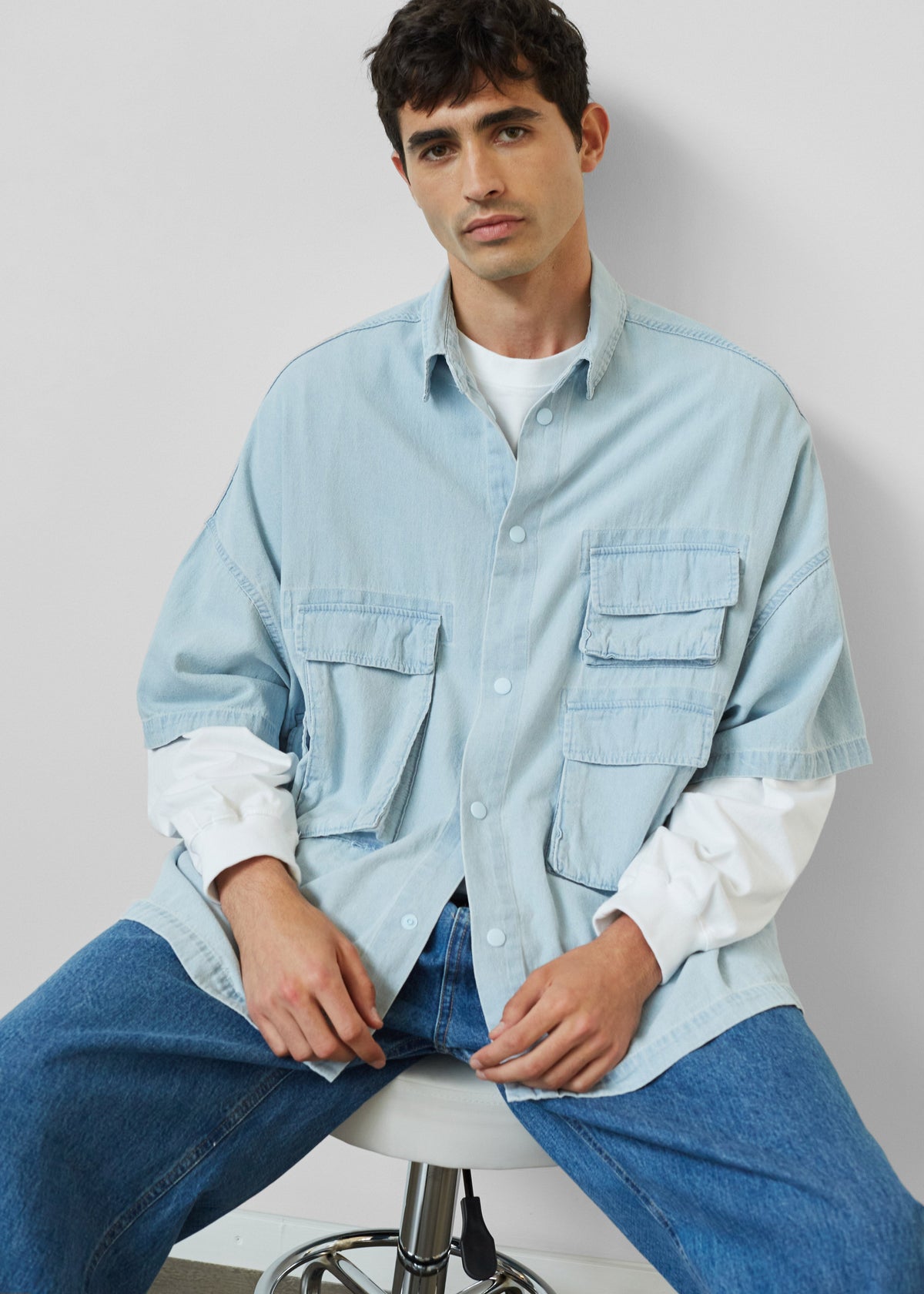 Porter Denim Cargo Shirt - Light Wash - 8