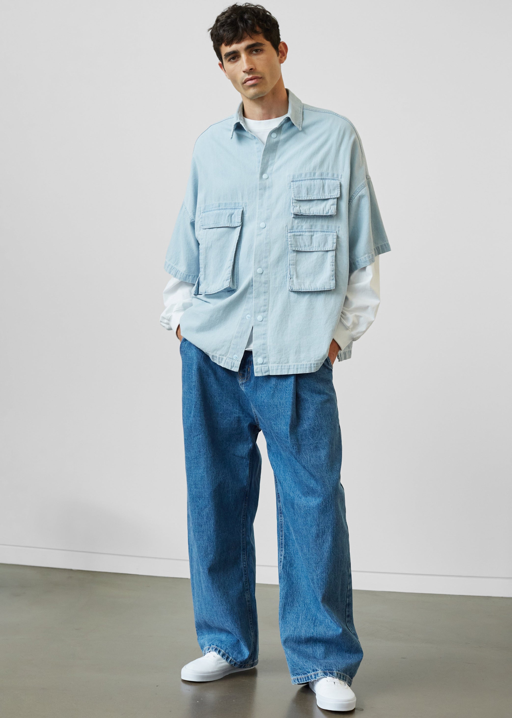Shop the look image for Porter Denim Cargo Shirt - Light Wash