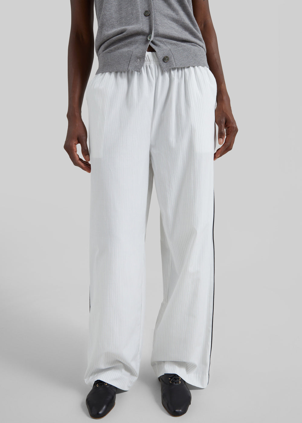 Porto Contrast Piped Pants - White/Black Stripe - 1