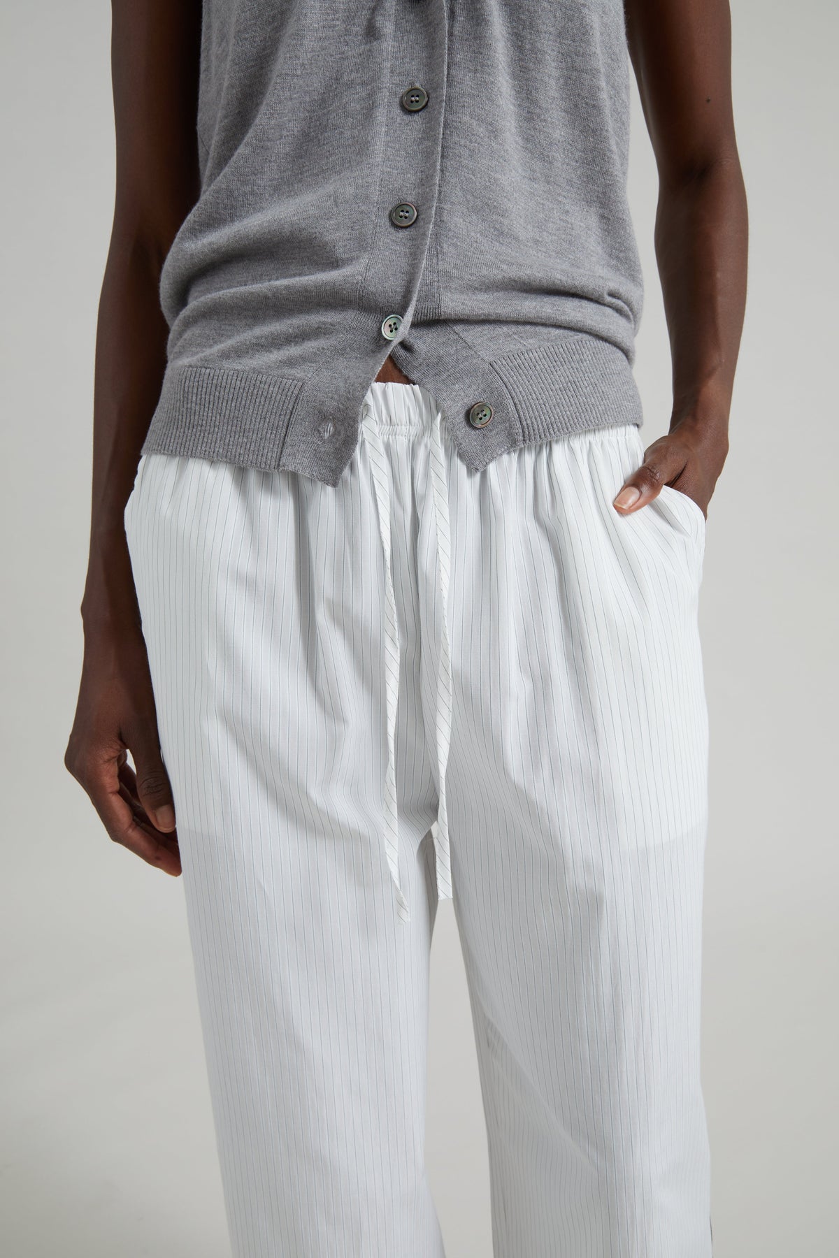 Porto Contrast Piped Pants - White/Black Stripe - 7