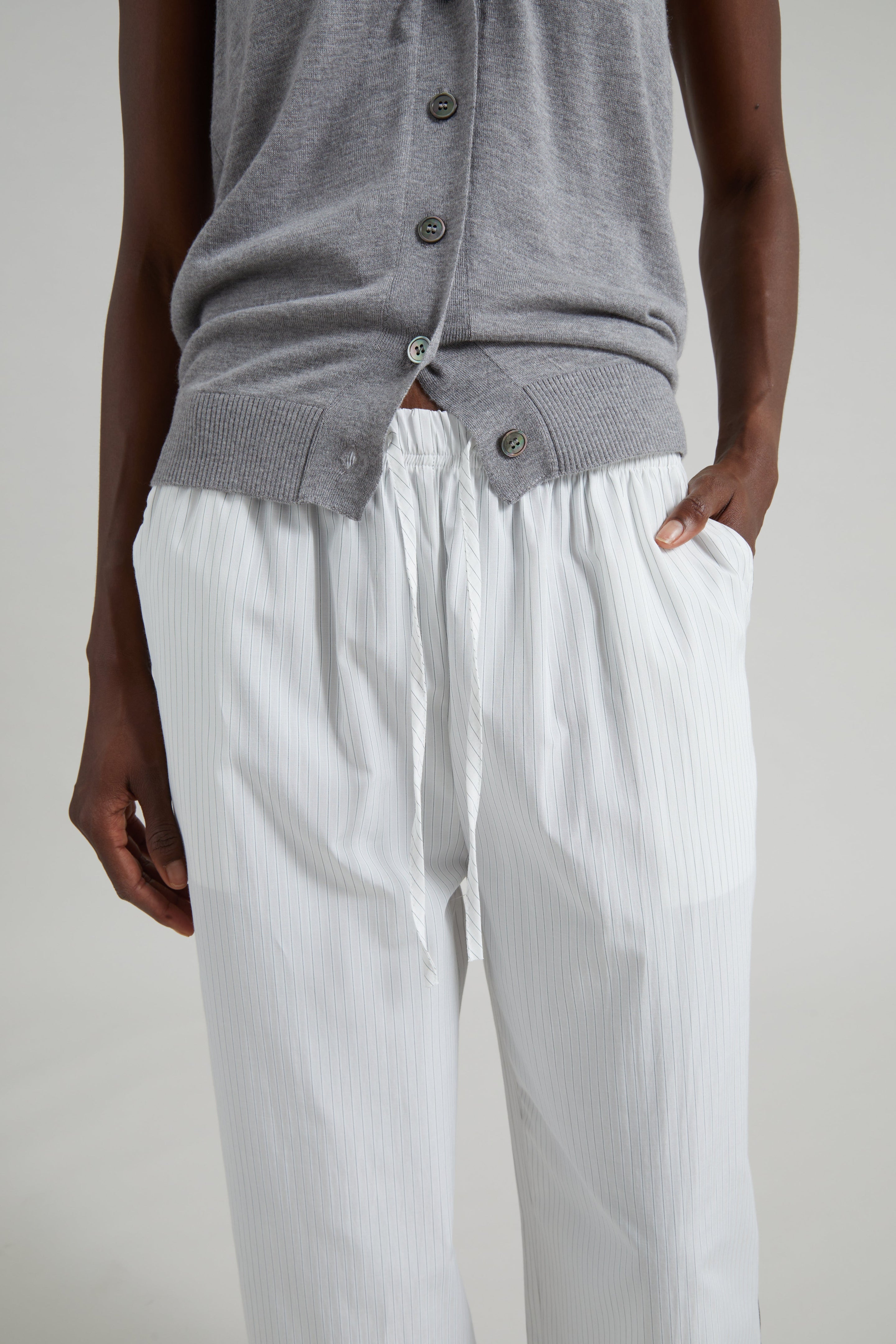 Porto Contrast Piped Pants - White/Black Stripe - 7