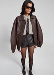Prescott Grained Faux Leather Jacket - Brown