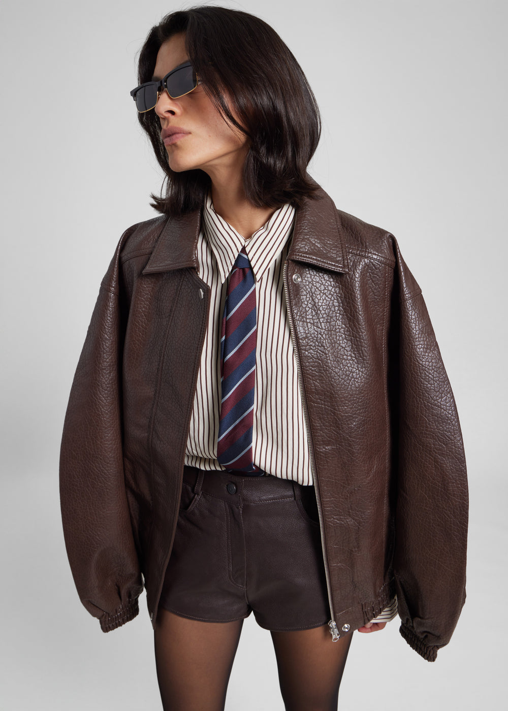 Prescott Grained Faux Leather Jacket - Brown - 1