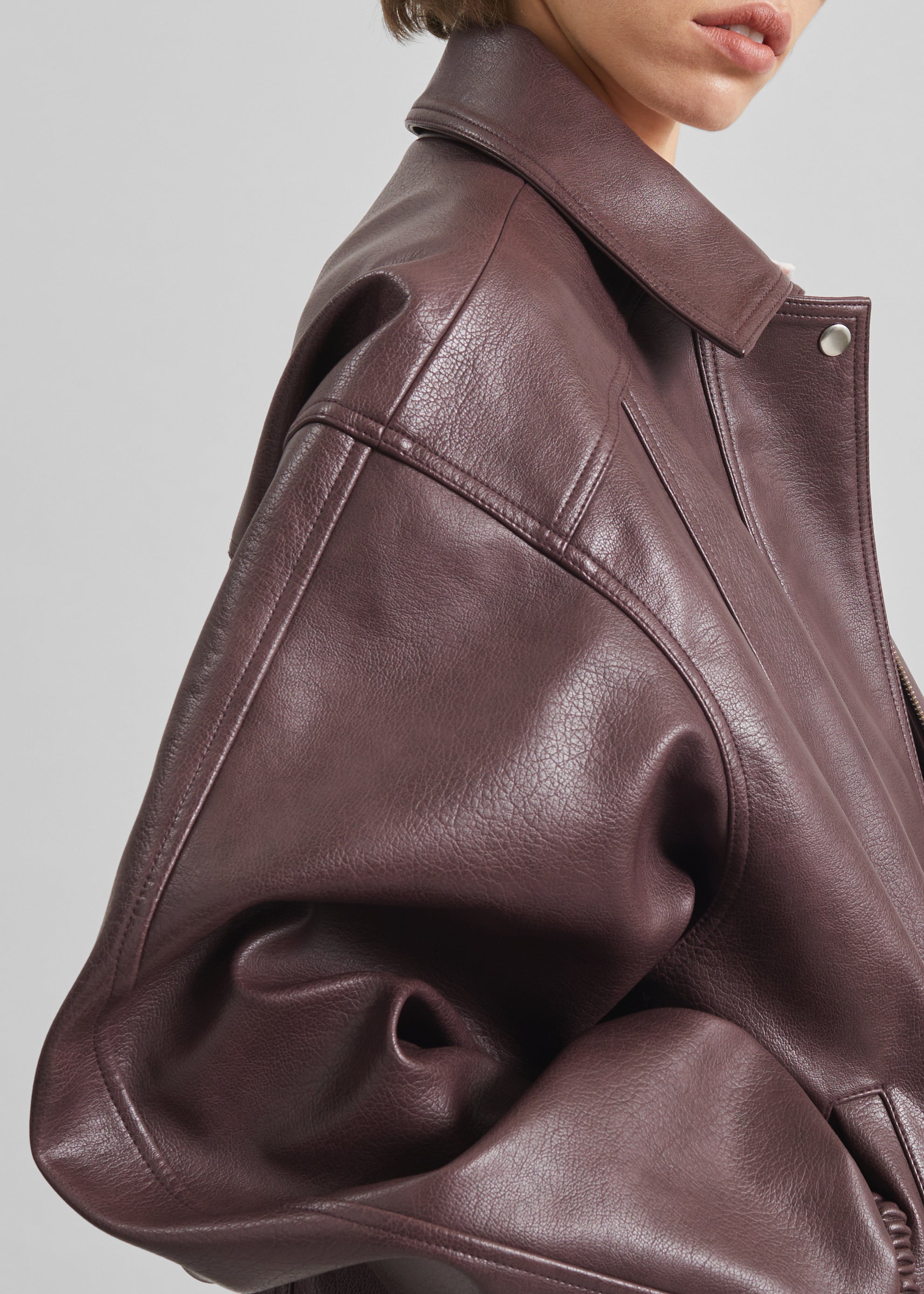 Prescott Faux Leather Jacket - Burgundy - 4