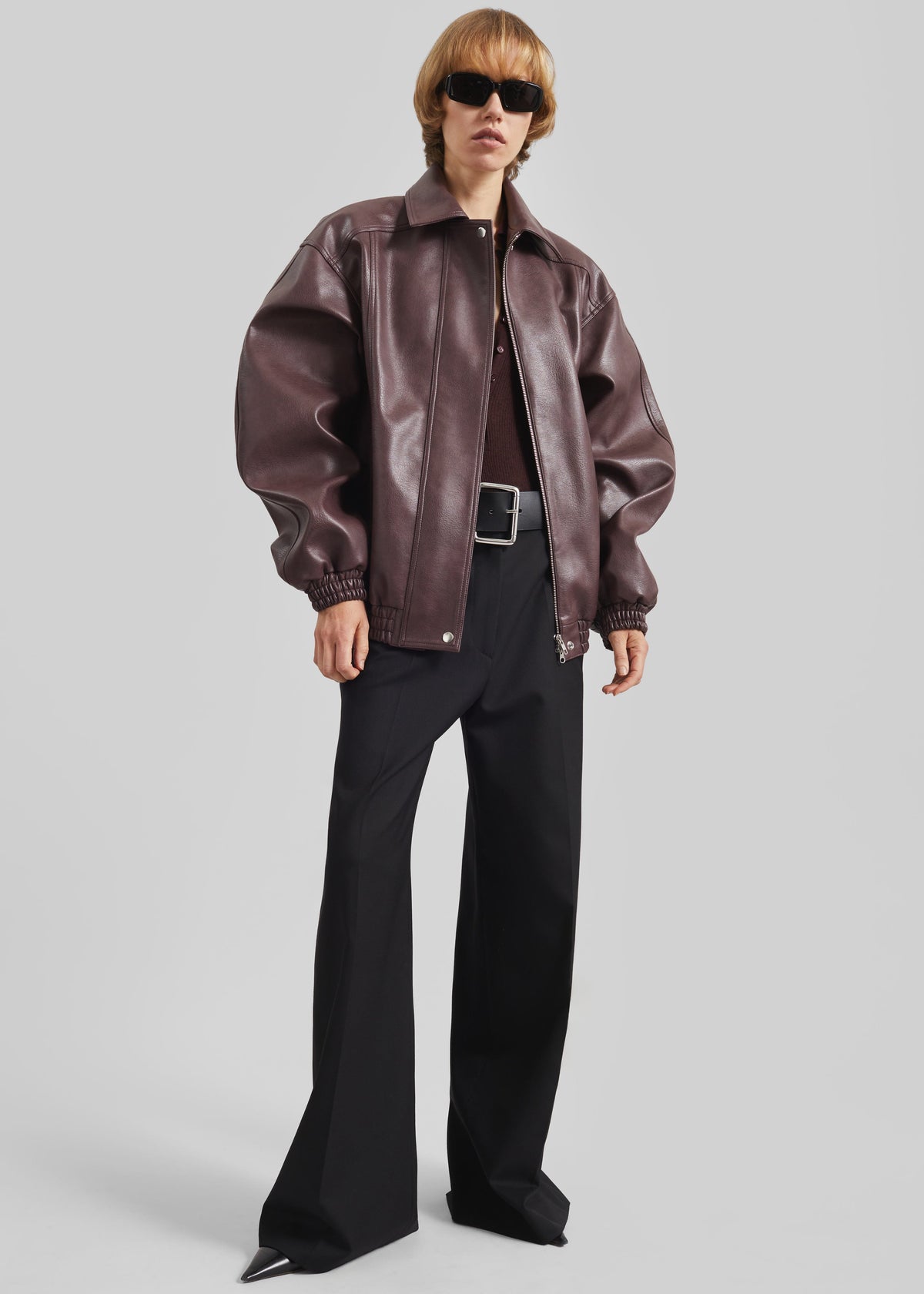 Prescott Faux Leather Jacket - Burgundy - 5