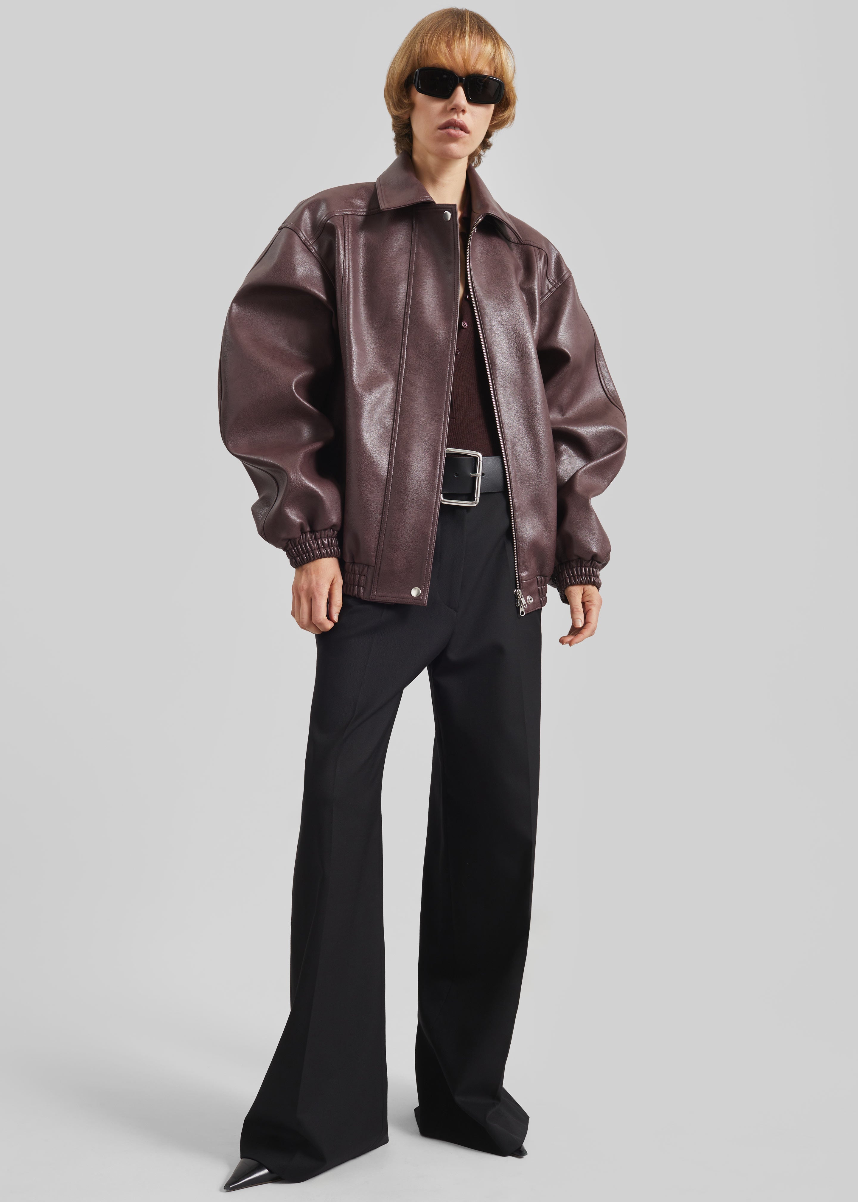 Prescott Faux Leather Jacket - Burgundy - 5