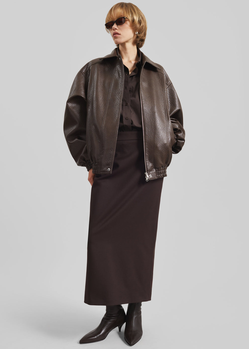 Prescott Grained Faux Leather Jacket - Brown