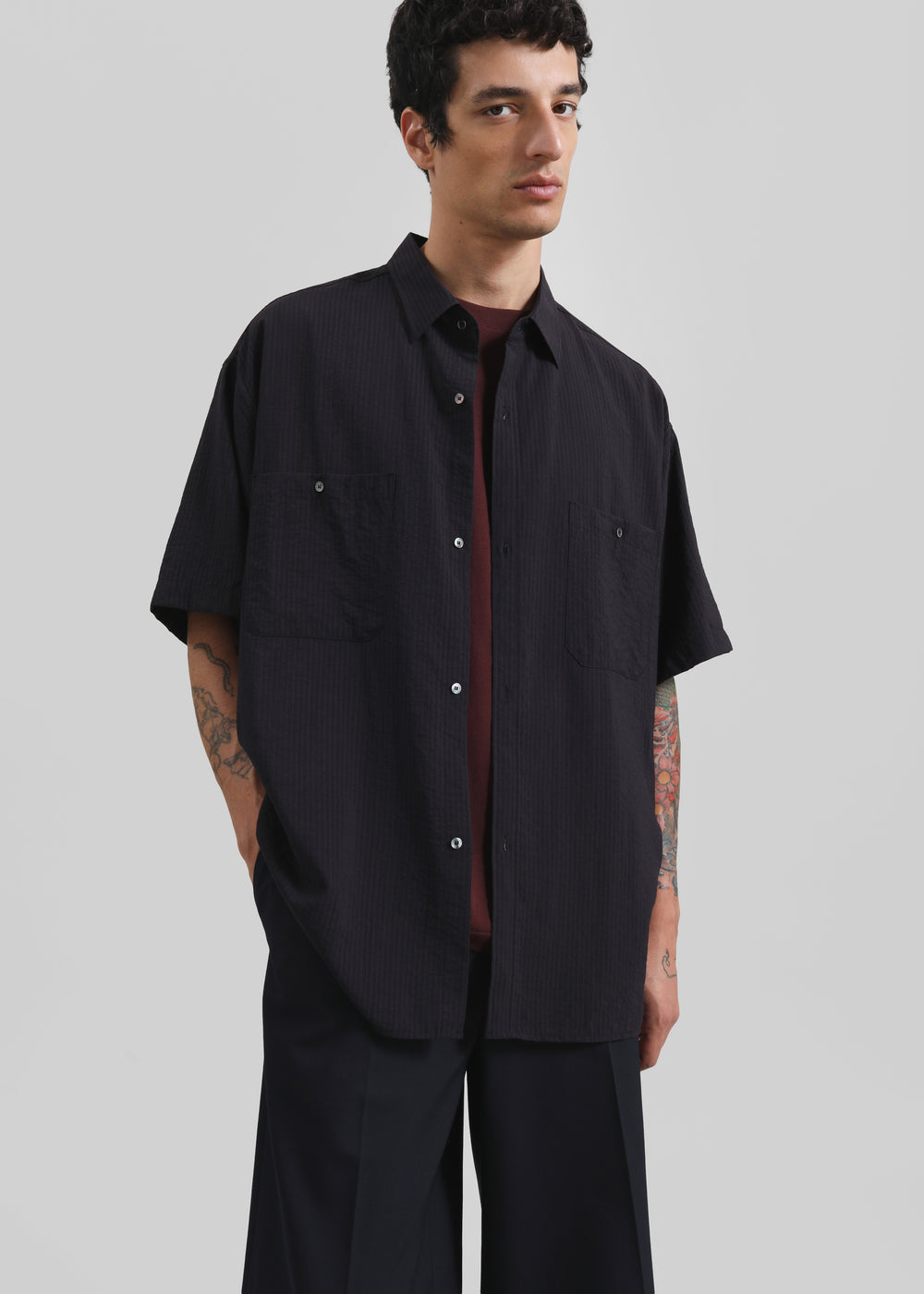 Preston Fluid Striped Shirt - Black - 1