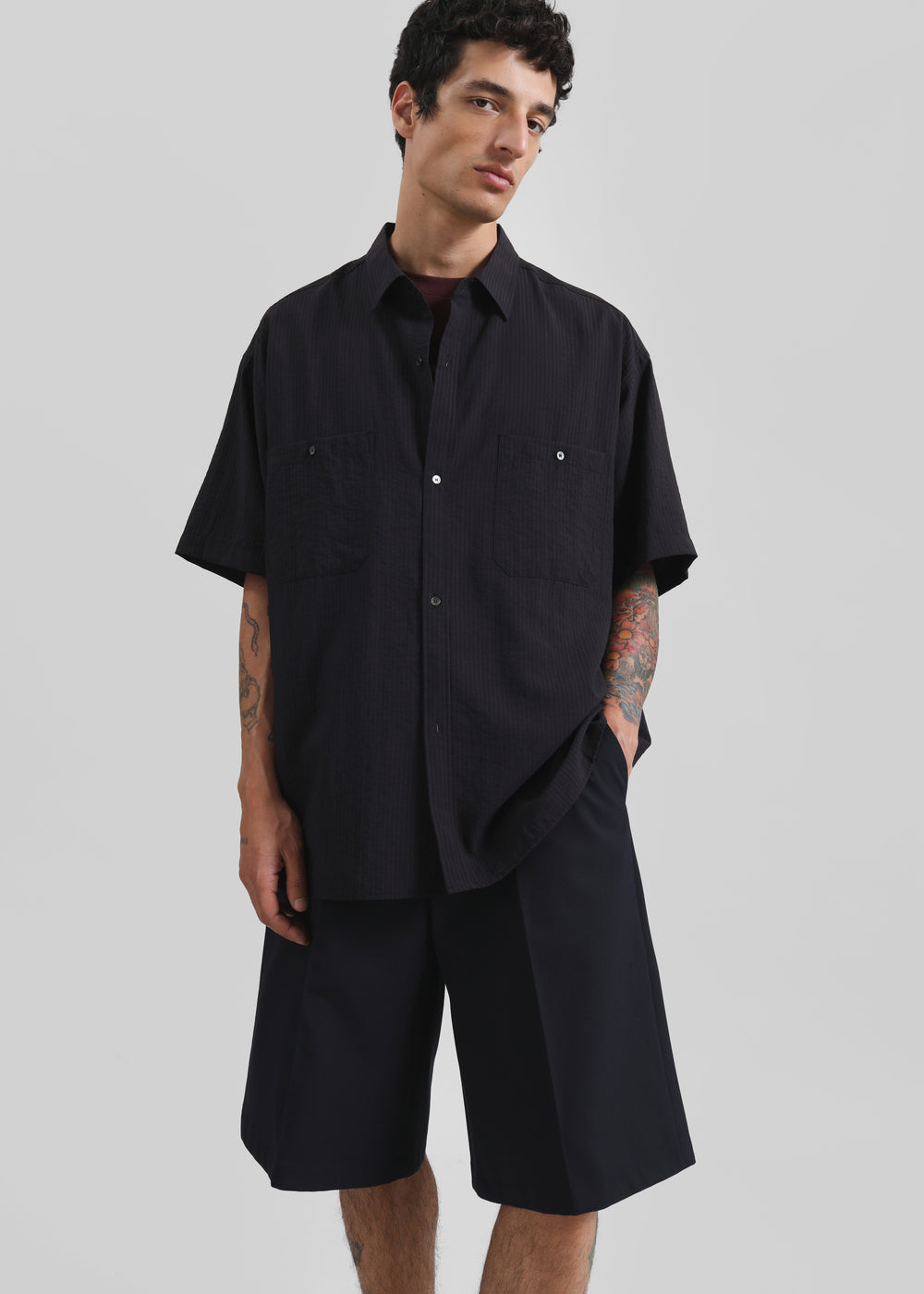Preston Fluid Striped Shirt - Black