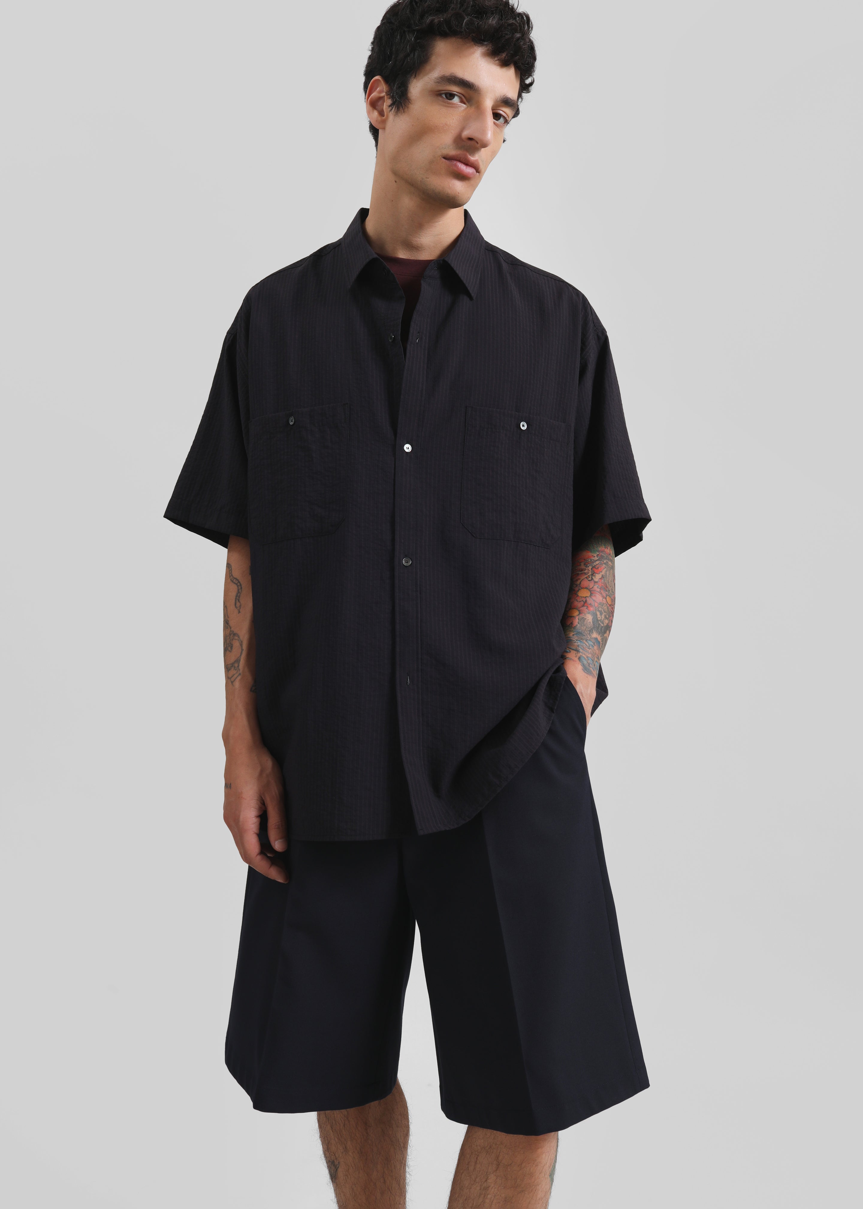 Preston Fluid Striped Shirt - Black - 1