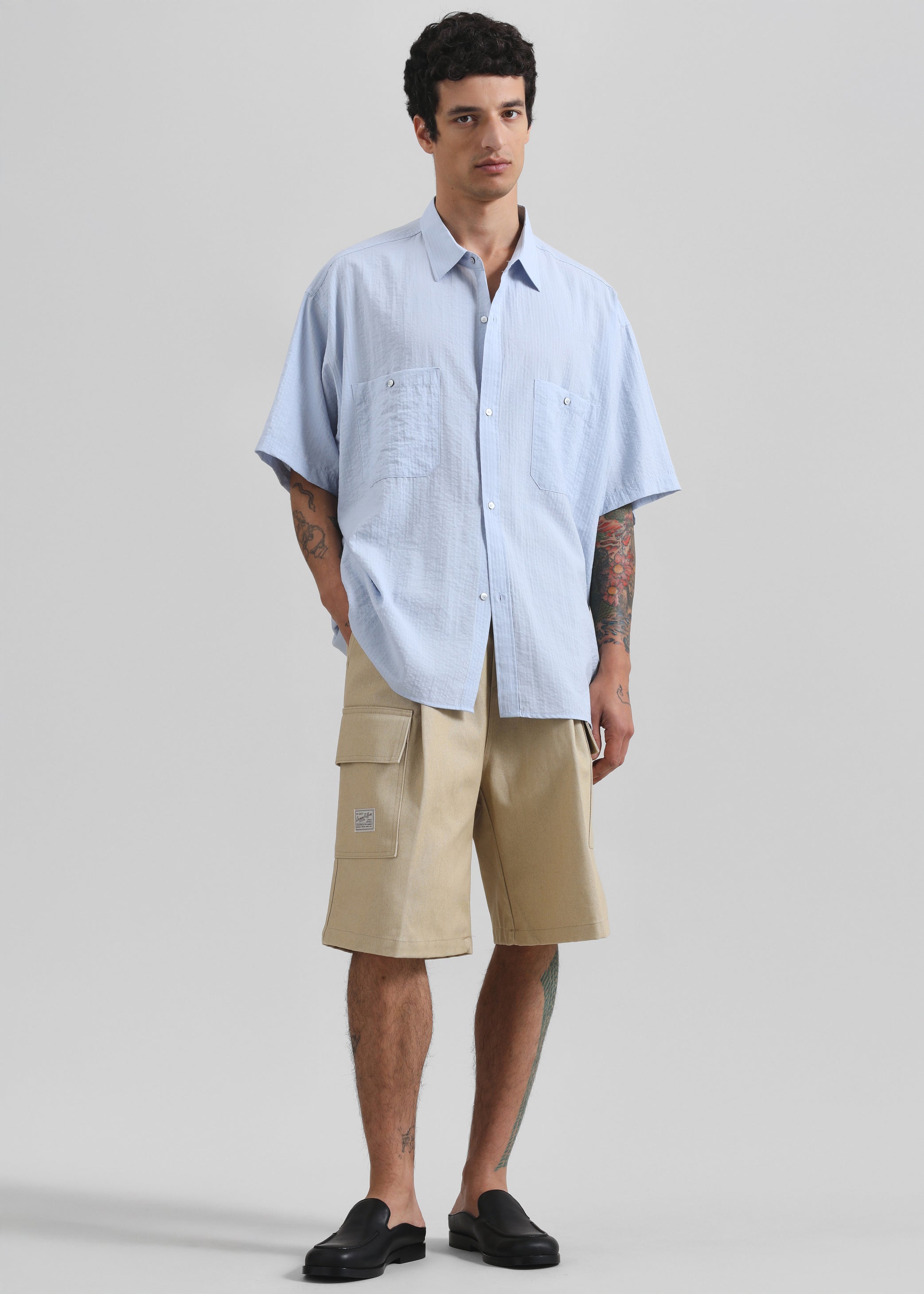 Shop the look image for Preston Fluid Striped Shirt - Sky Blue