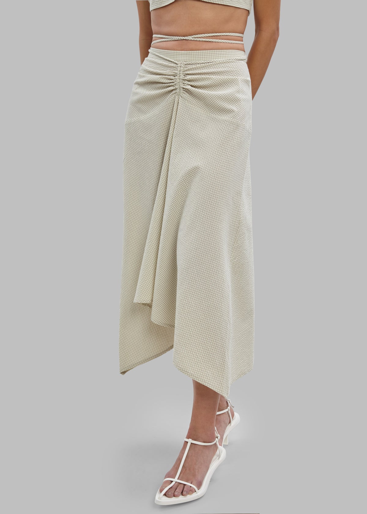 Proenza Schouler White Label Gingham Tie Front Midi Skirt - Buttercream/Fawn - 1