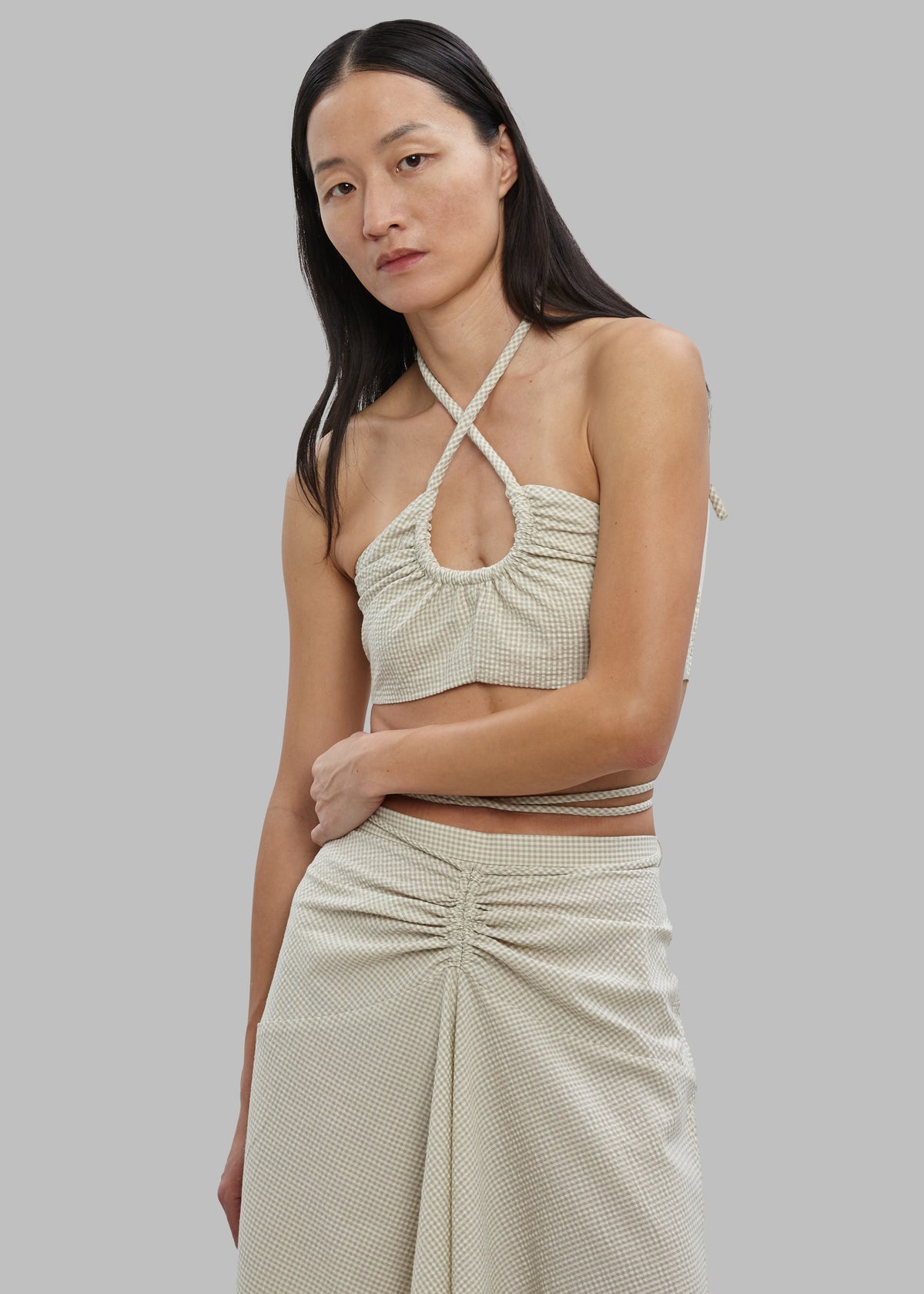 Proenza Schouler White Label Gingham Tie Front Midi Skirt - Buttercream/Fawn - 5