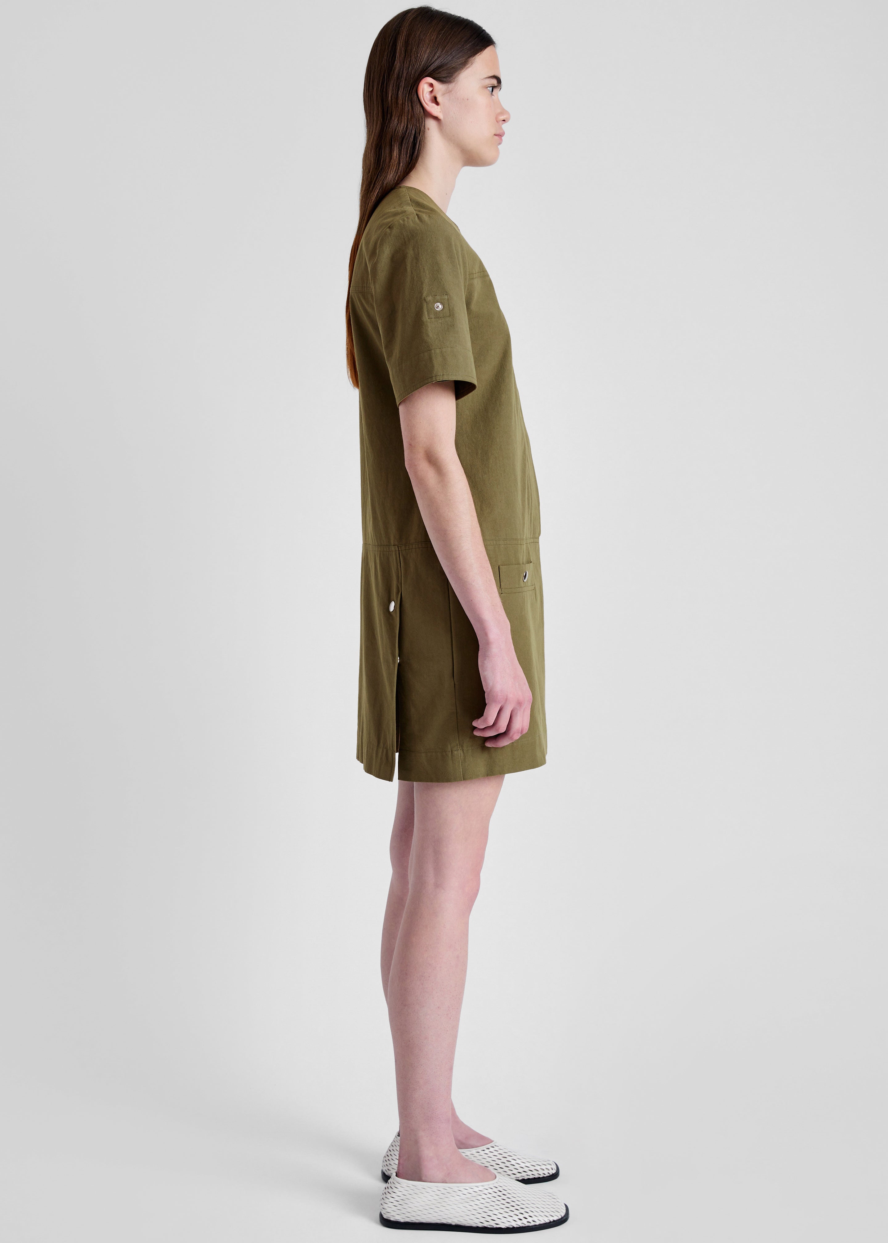 Proenza Schouler White Label Watson Dress in Rumpled Cotton - Dark Olive - 5