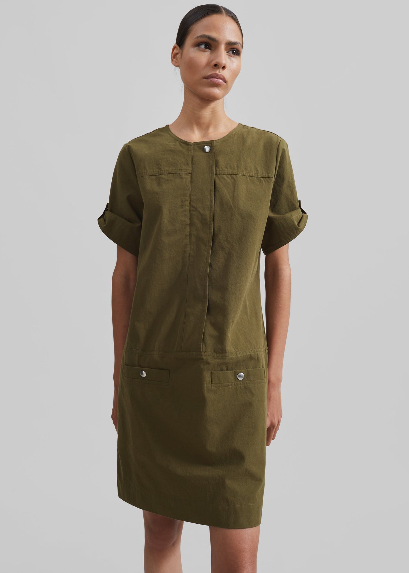 Proenza Schouler White Label Watson Dress in Rumpled Cotton - Dark Olive - 1