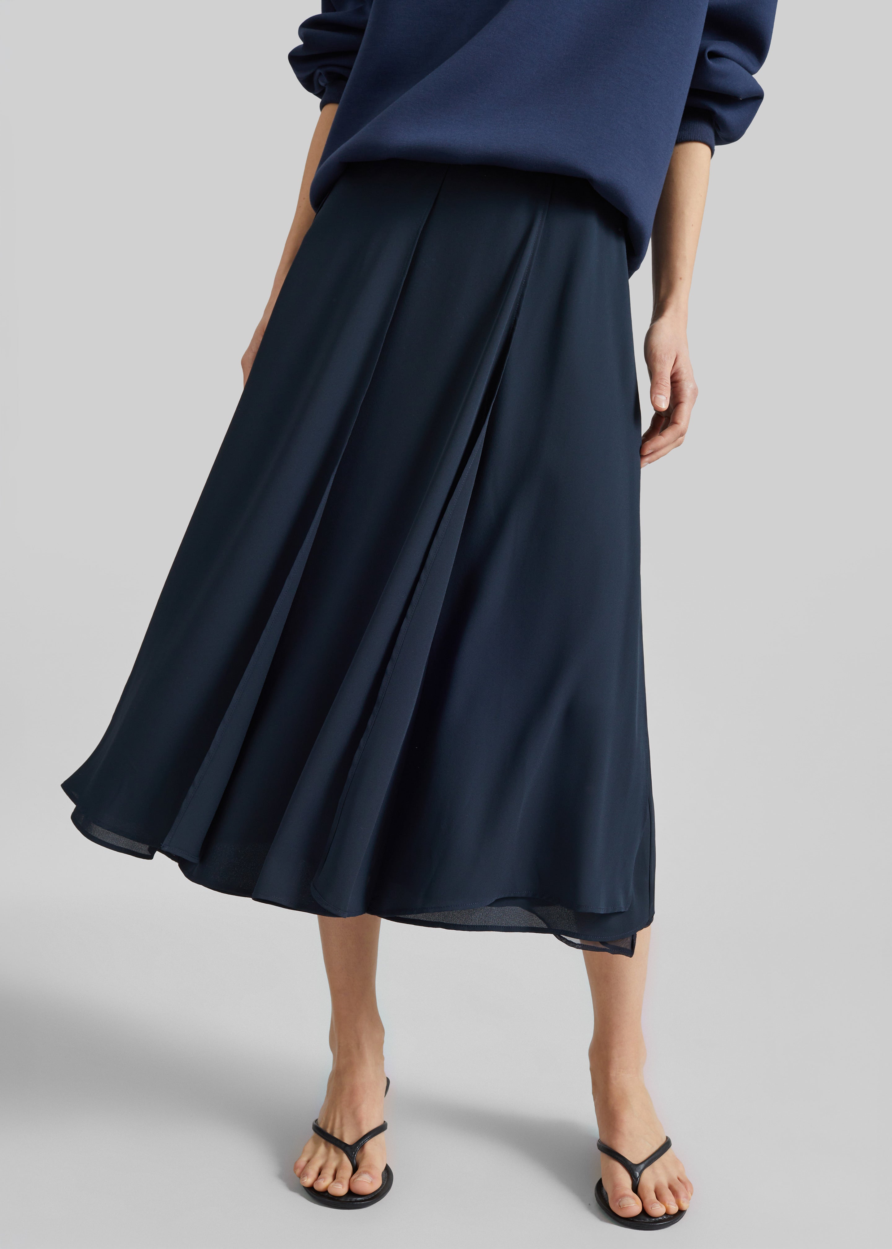 Provence Fluid A-Line Midi Skirt - Navy - 2