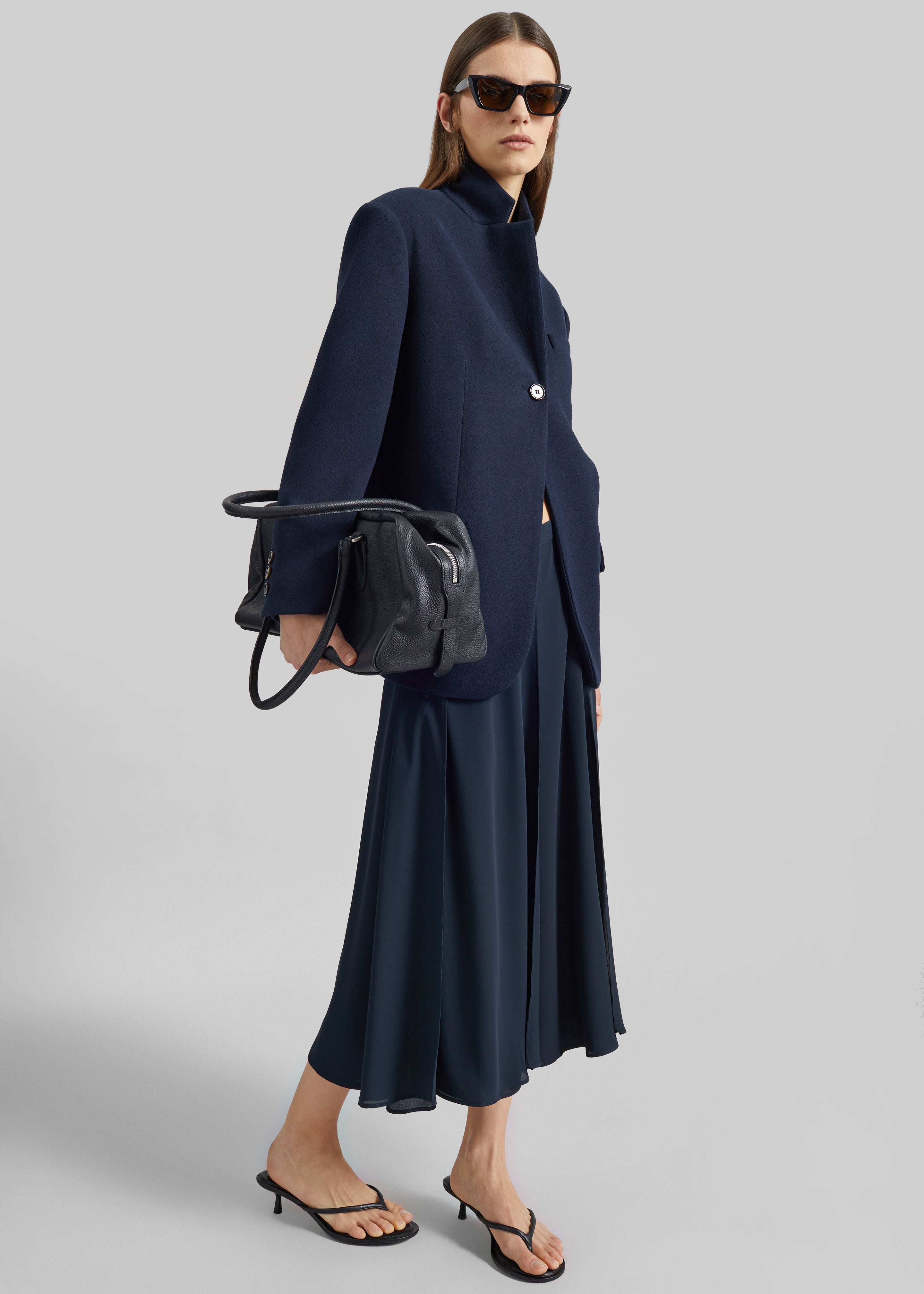 Provence Fluid A-Line Midi Skirt - Navy - 1