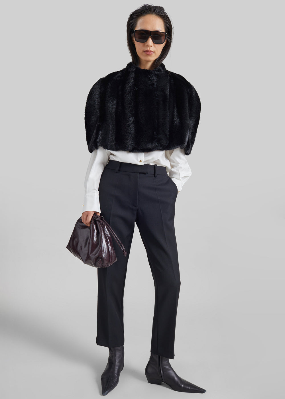 Prudence Faux Fur Cropped Cape - Black - 1