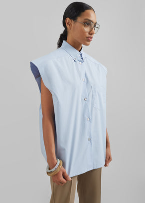Quenin Sleeveless Button Down Shirt - Light Blue